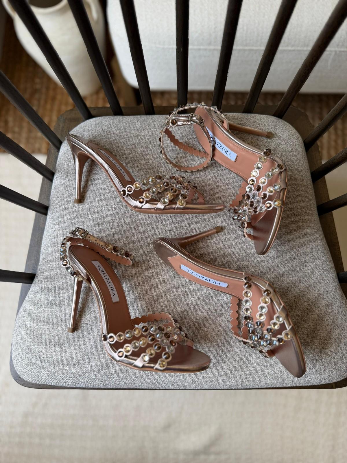 Aquazzura Crystal Embellished Metallic Sandal in Rose Gold · 3
