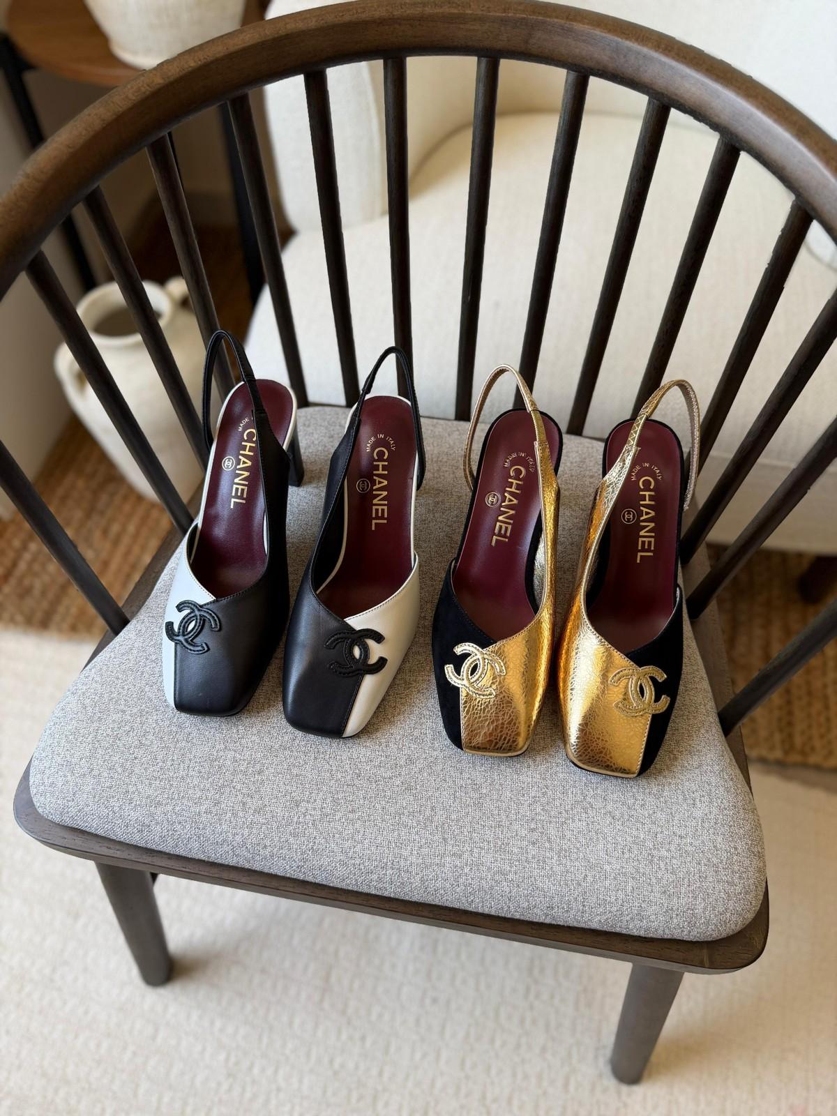 Chanel two-tone slingback pumps in leather · 2