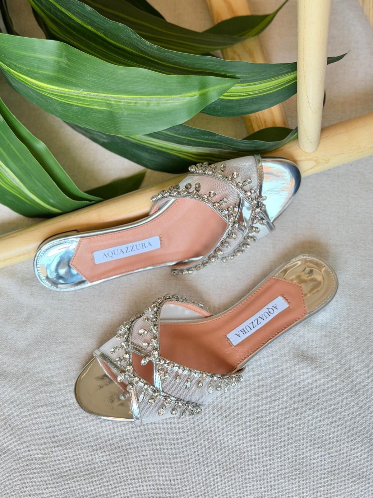 Aquazzura Crystal-Embellished Mesh Mule Sandal · 3