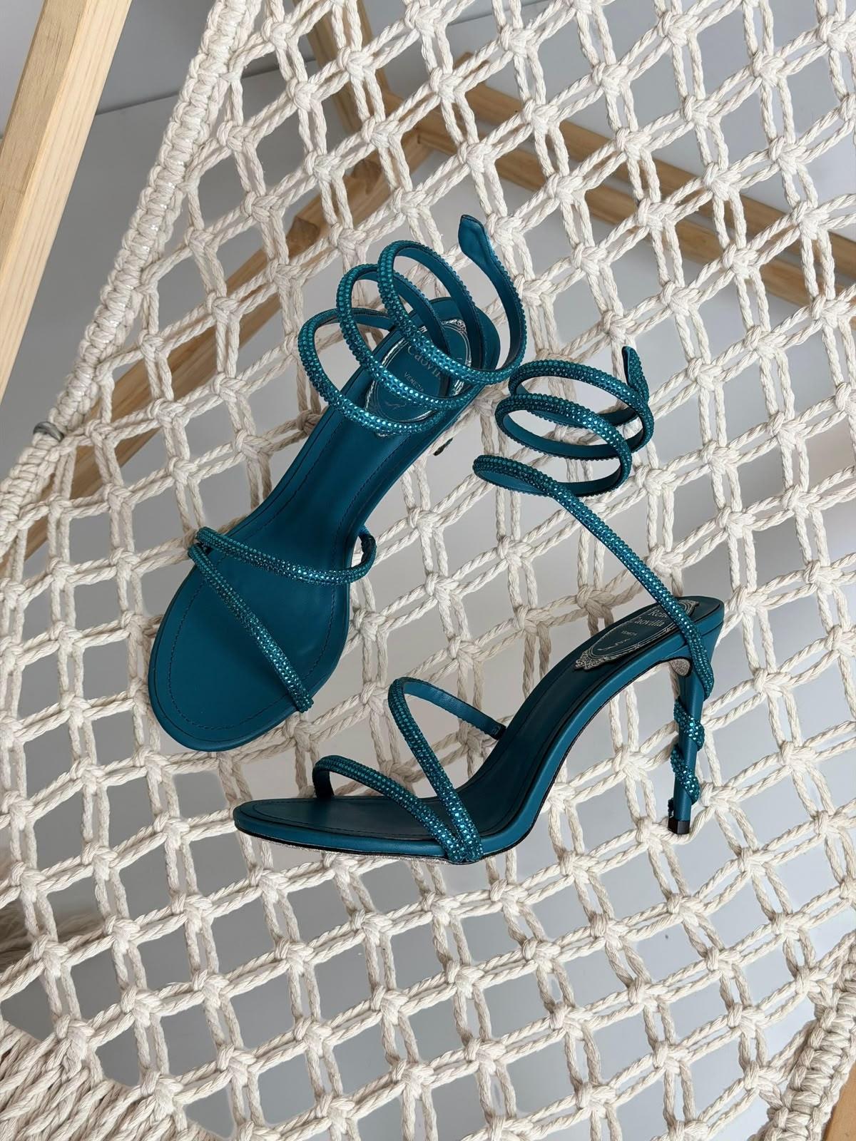 René Caovilla Teal Crystal-Embellished Strappy Stiletto Sandals · 3
