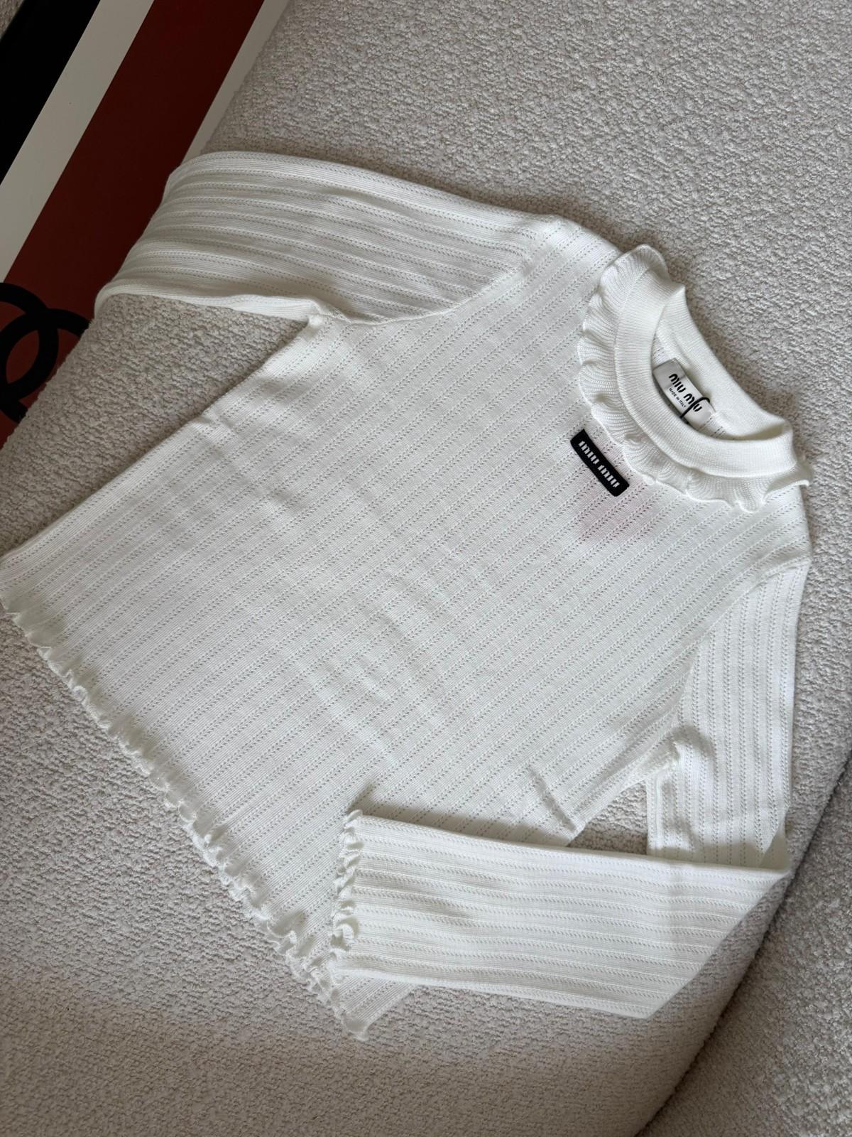 Miu Miu Ruffled Ribbed Knit Long Sleeve Top · 3