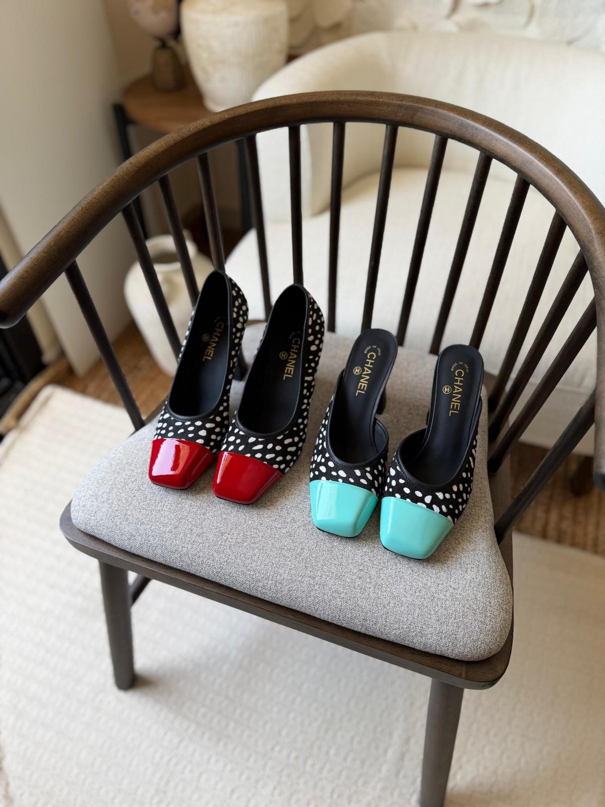 Chanel Polka Dot Mule with Contrast Cap Toe · 2