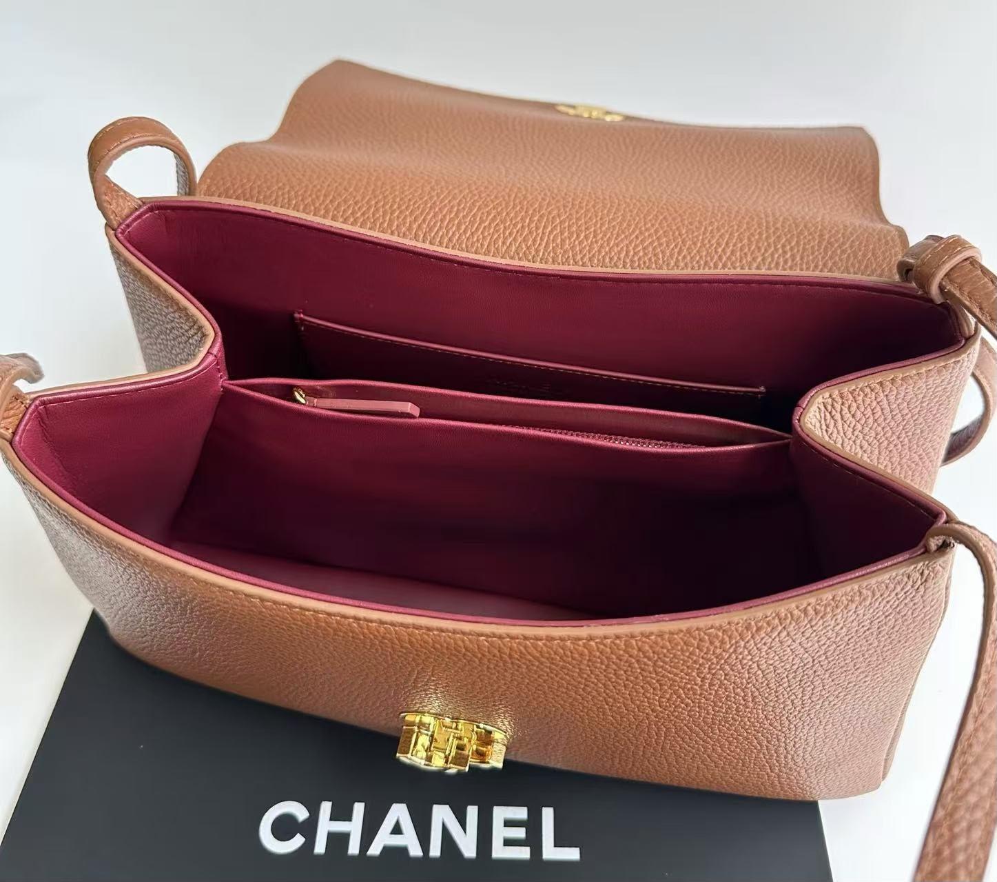 Chanel Grained Calfskin Flap Bag with Gold-Tone Turn-Lock · 2