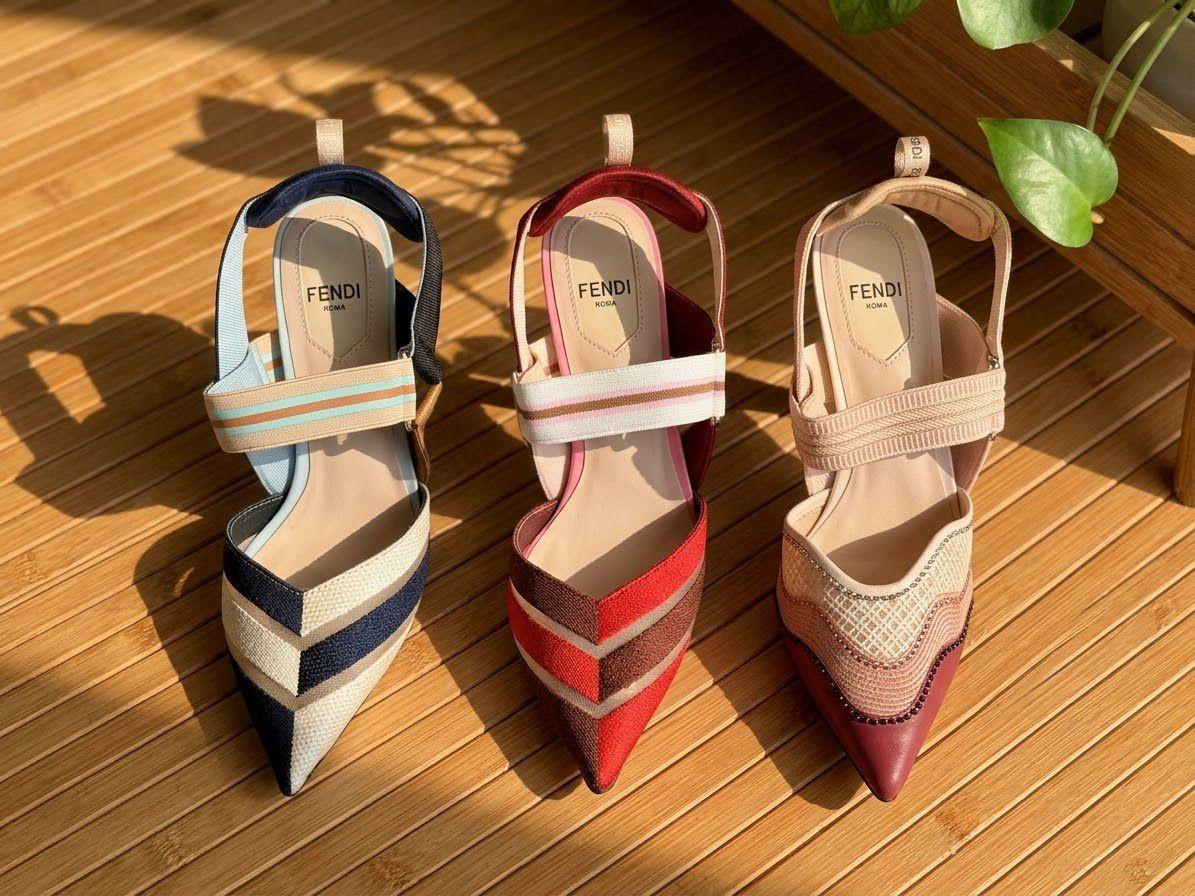 Fendi Colibrì Pointed Toe Slingback Heels in Multicolour Mesh