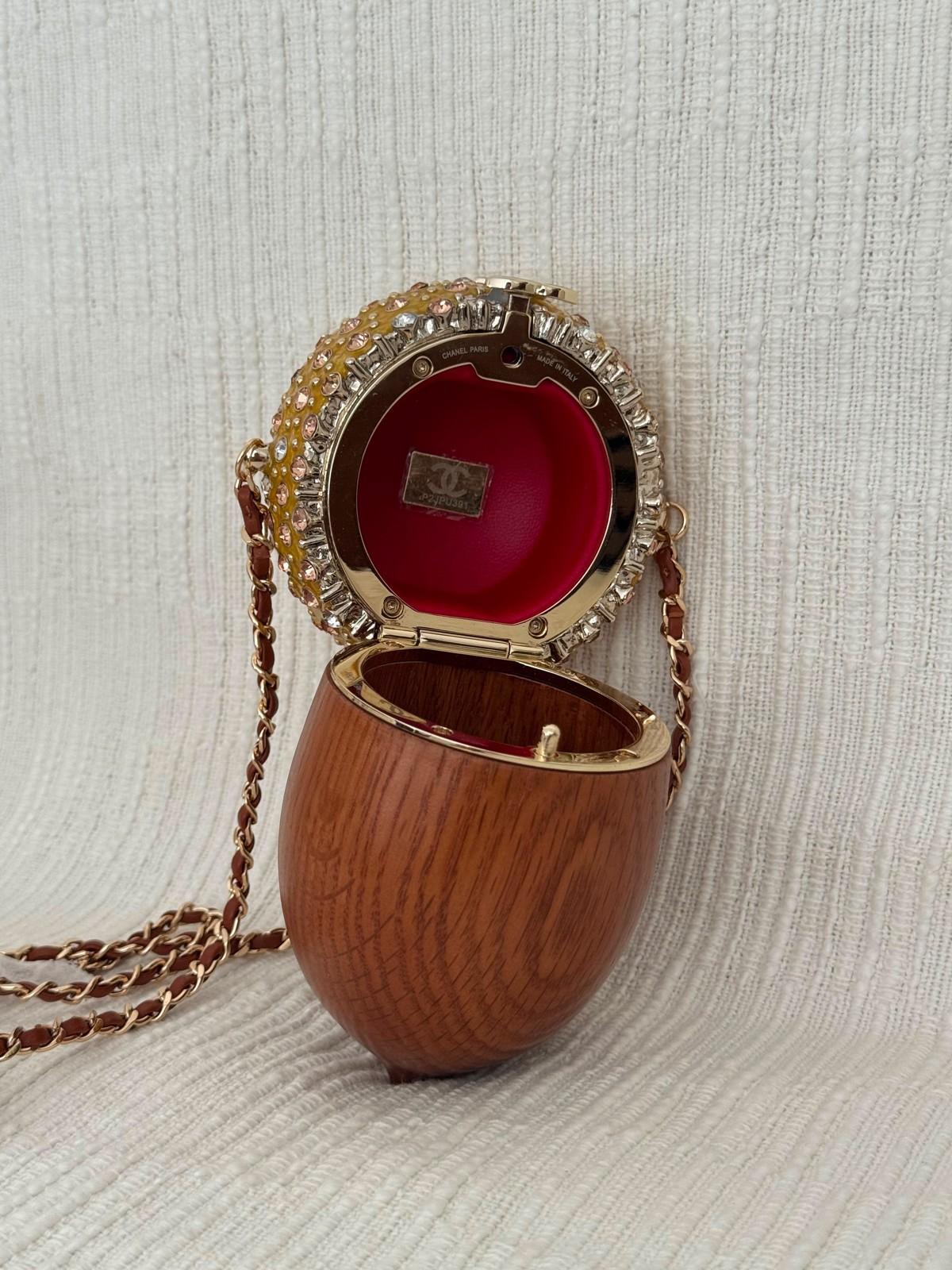 Chanel Acorn Minaudière in polished wood with a crystal-set cap · 3