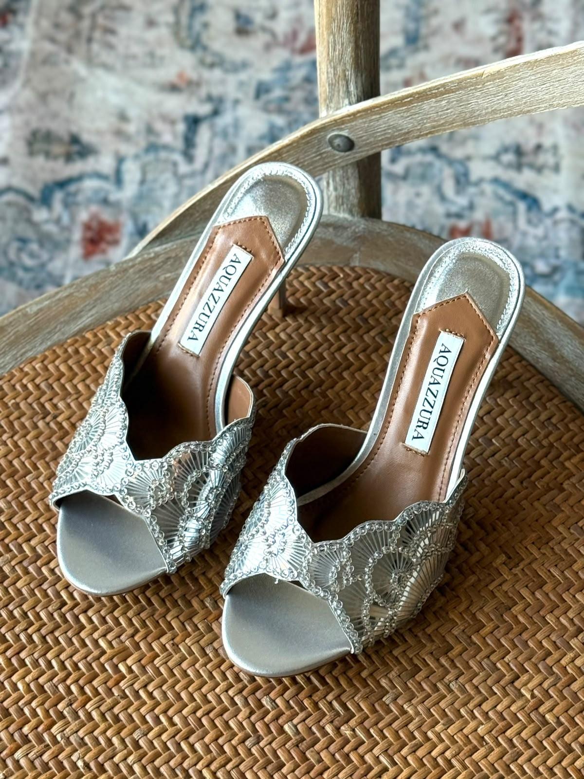 Aquazzura embellished slingback heels in silver · 2