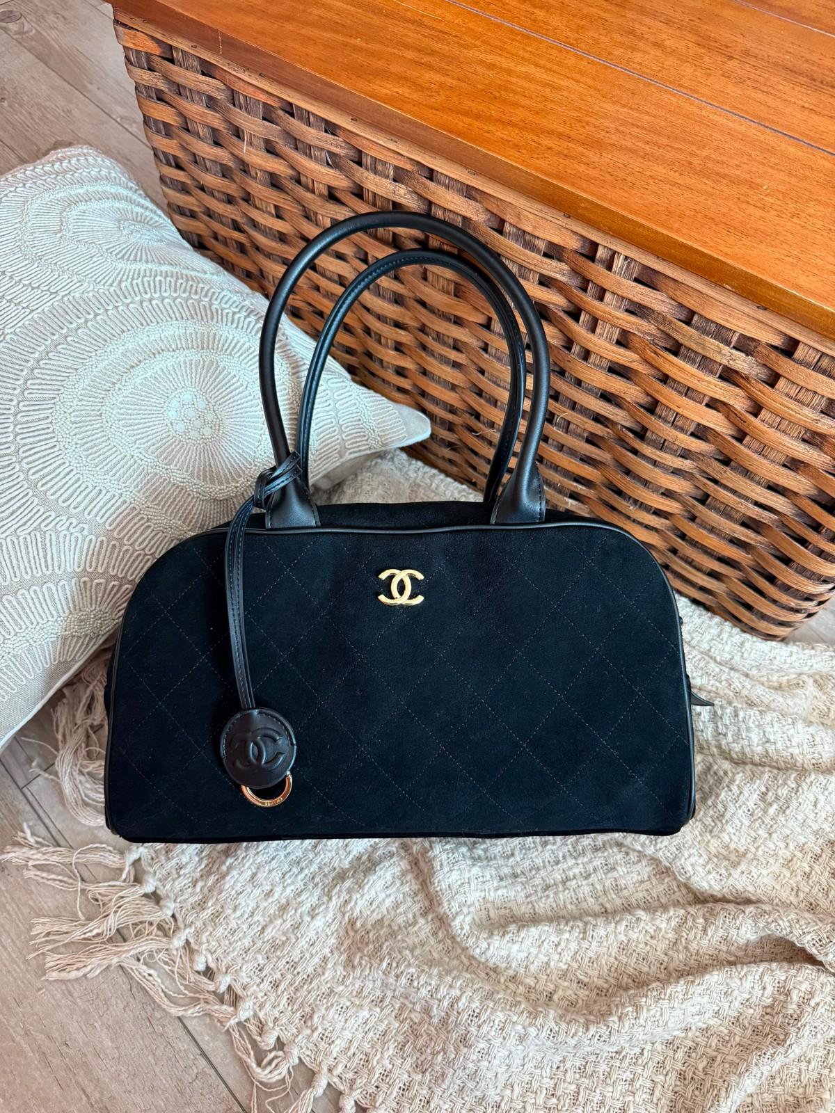 Chanel Quilted Suede Bowler Bag with CC Charm