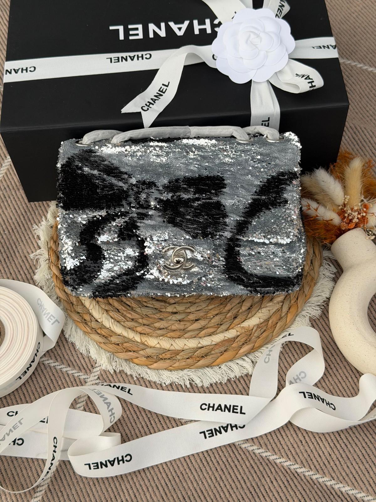 Chanel crystal and sequin mini flap bag with top handle and chain · 3