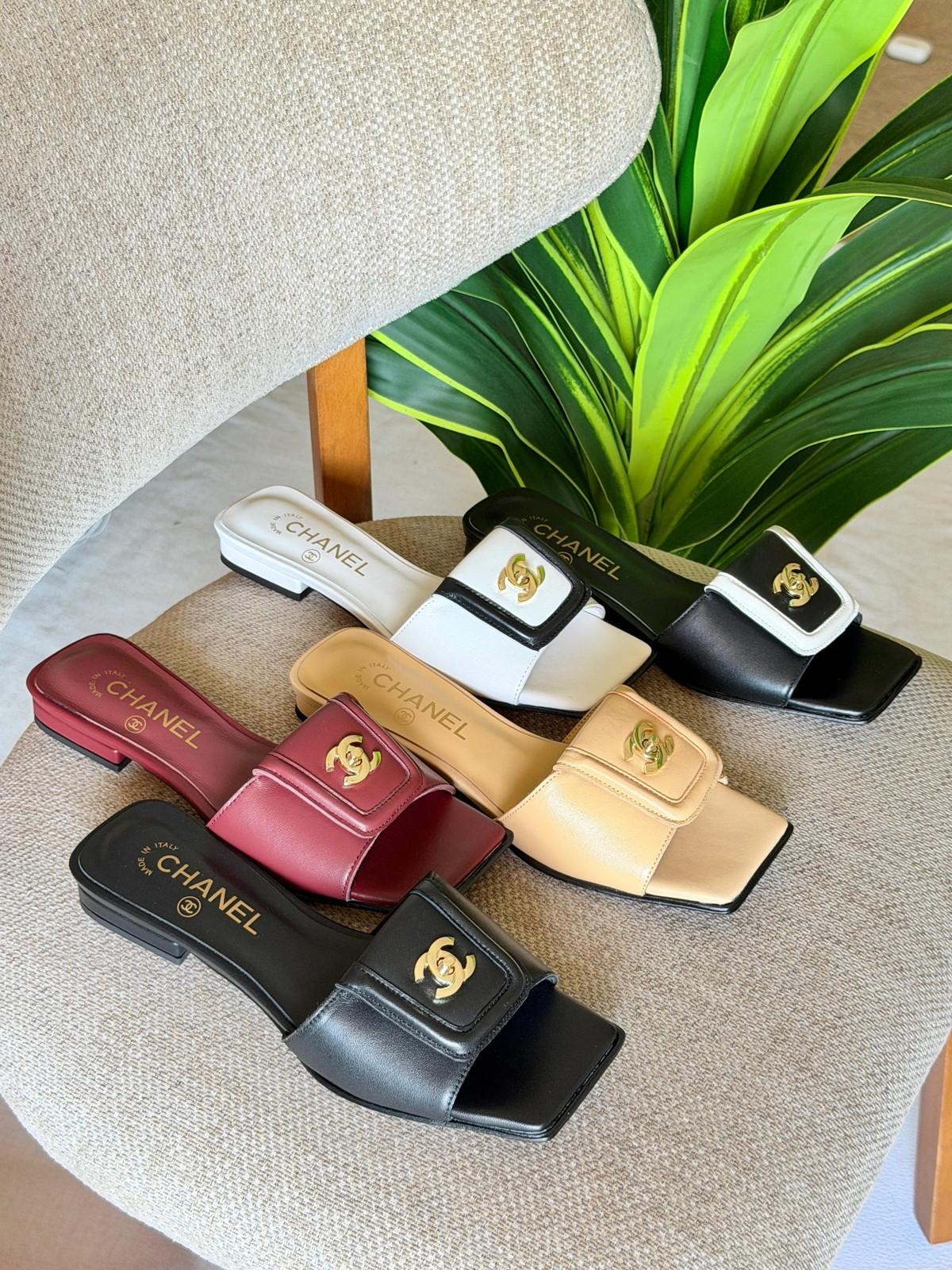 Chanel CC Square-Toe Slide Sandals in Lambskin · 3