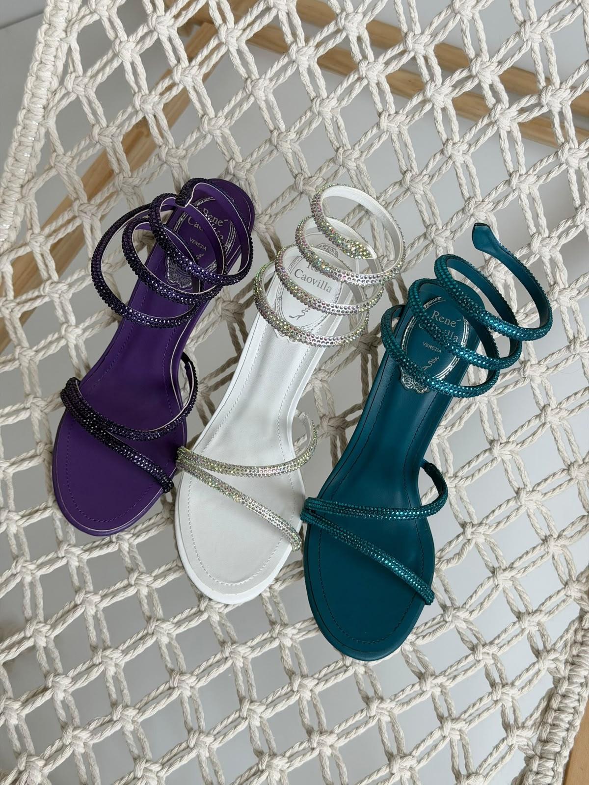 René Caovilla Crystal-Coil Strappy High Heel Sandals · 2