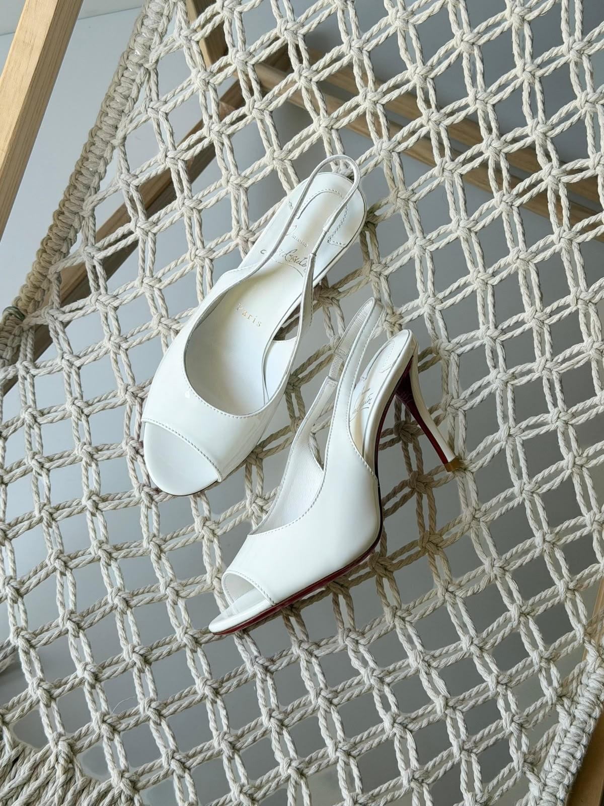 Christian Louboutin Patent Peep-Toe Slingback Heels · 3