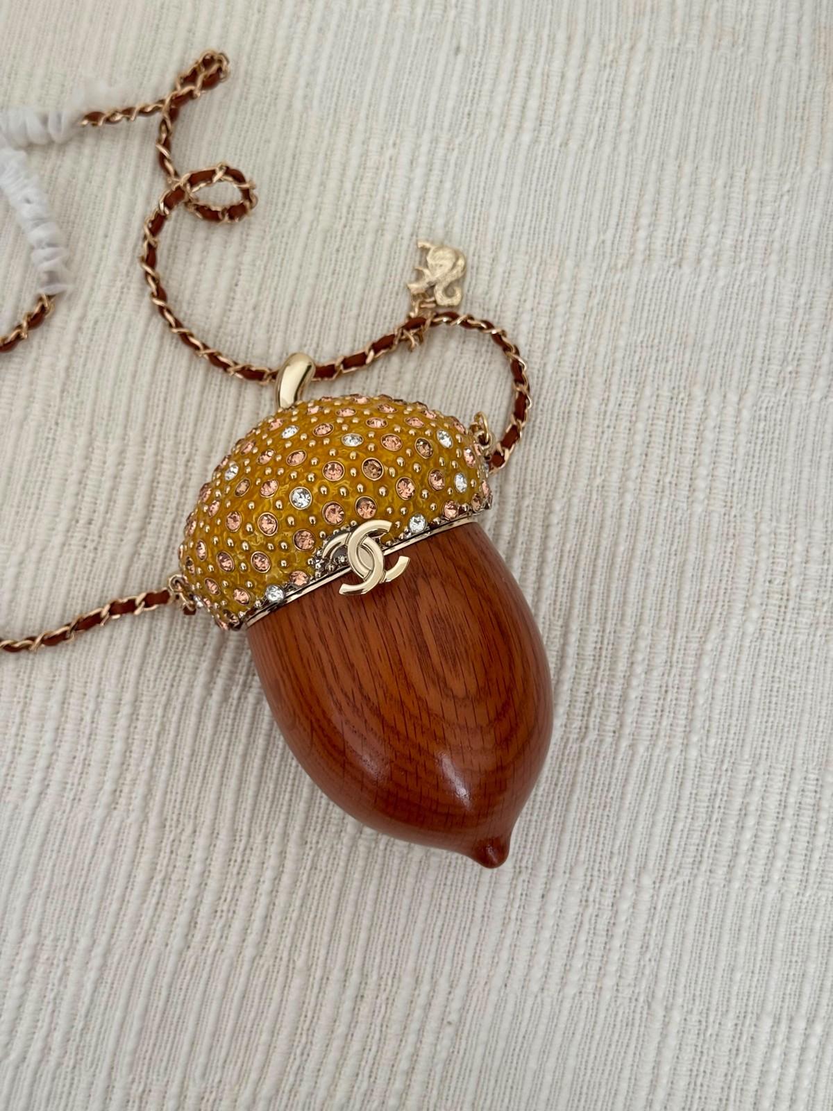Chanel Acorn Minaudière in polished wood with a crystal-set cap · 2