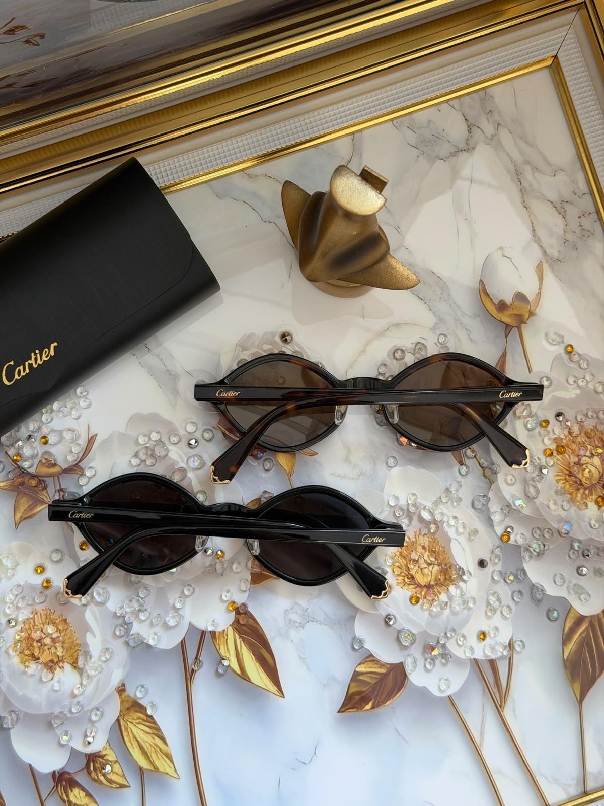 نظارة شمسية كارتييه دائرية من الأسيتات مع مفصل C de Cartier · 3