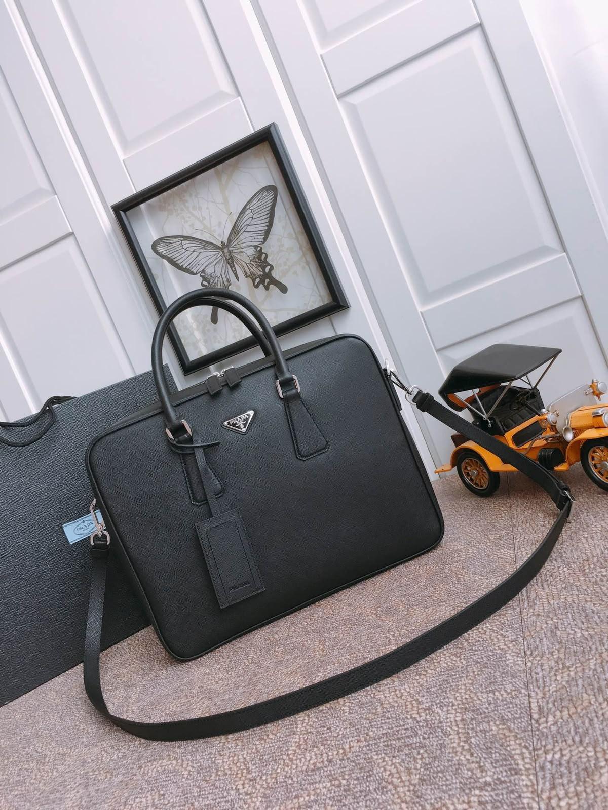 Prada Saffiano Leather Briefcase in Black · 2
