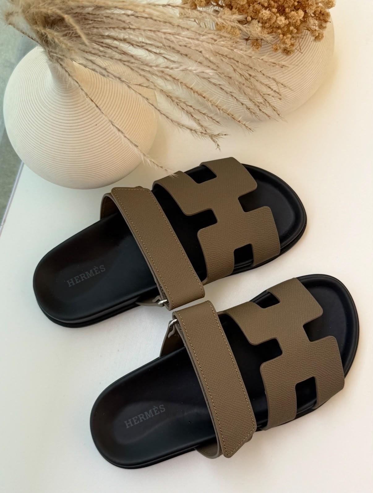 Hermès Chypre H cut-out slide sandals with adjustable strap