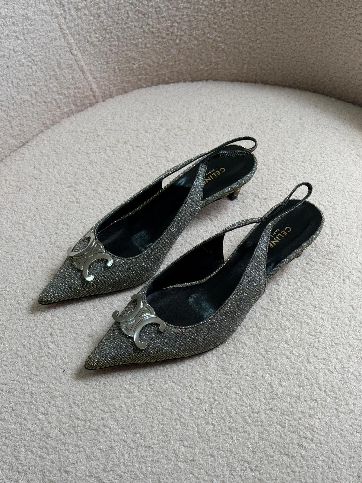 Celine Slingback Pump in Silver Glitter with Triomphe Hardware · 2