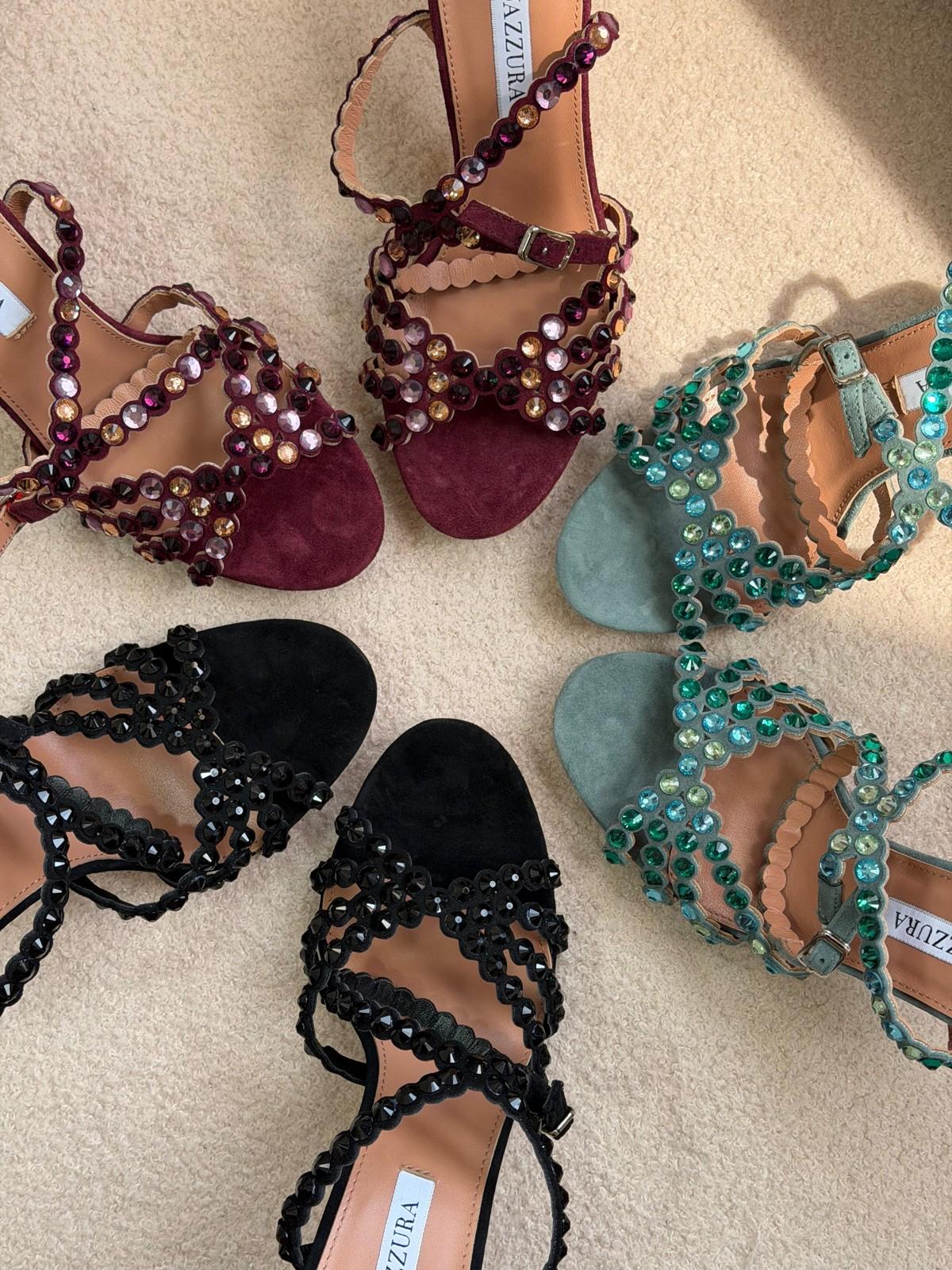 Aquazzura Beaded Strappy Sandal in Suede · 2