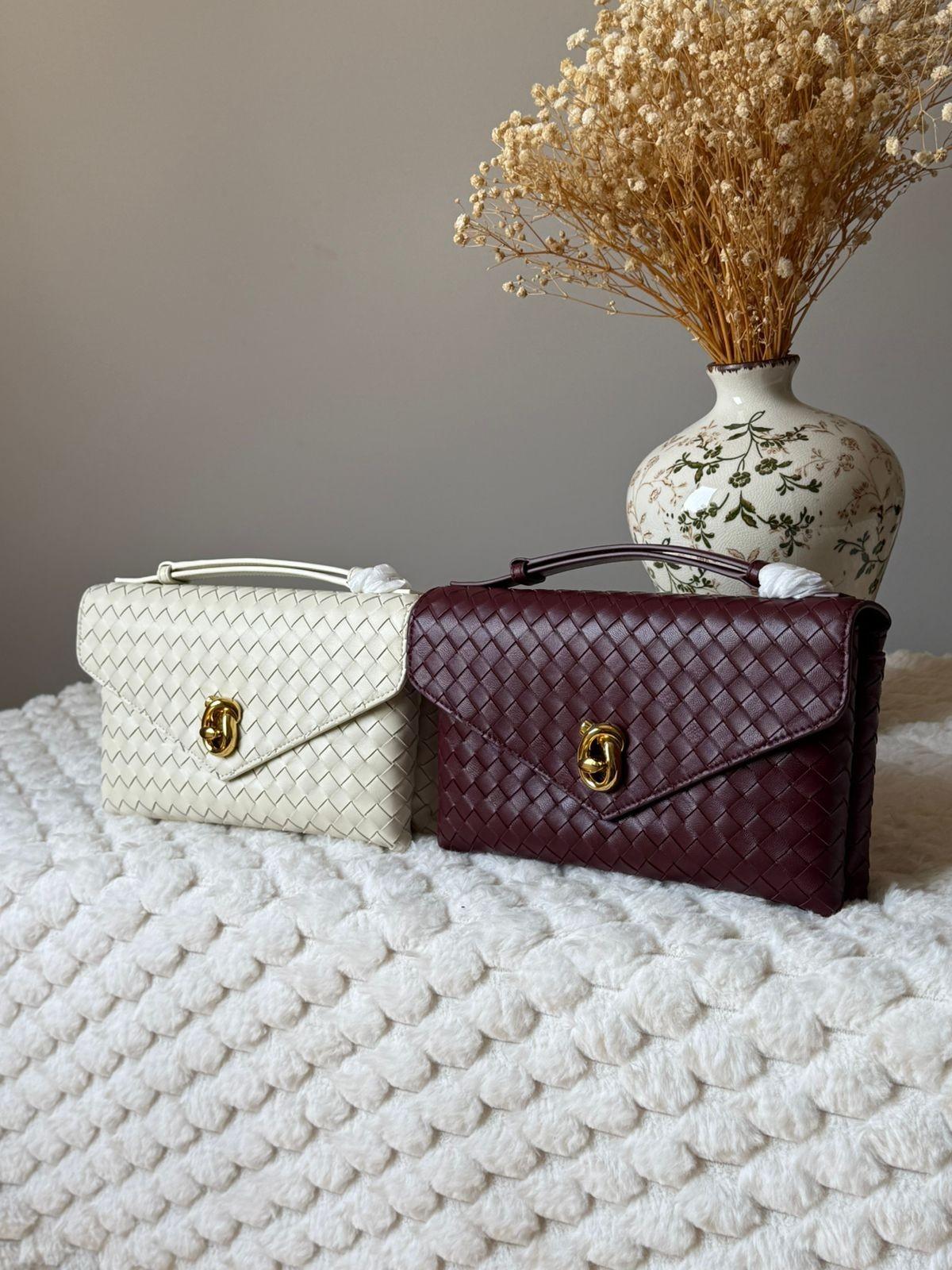 Woven Leather Flap Top-Handle Bag with Ring Clasp · 3