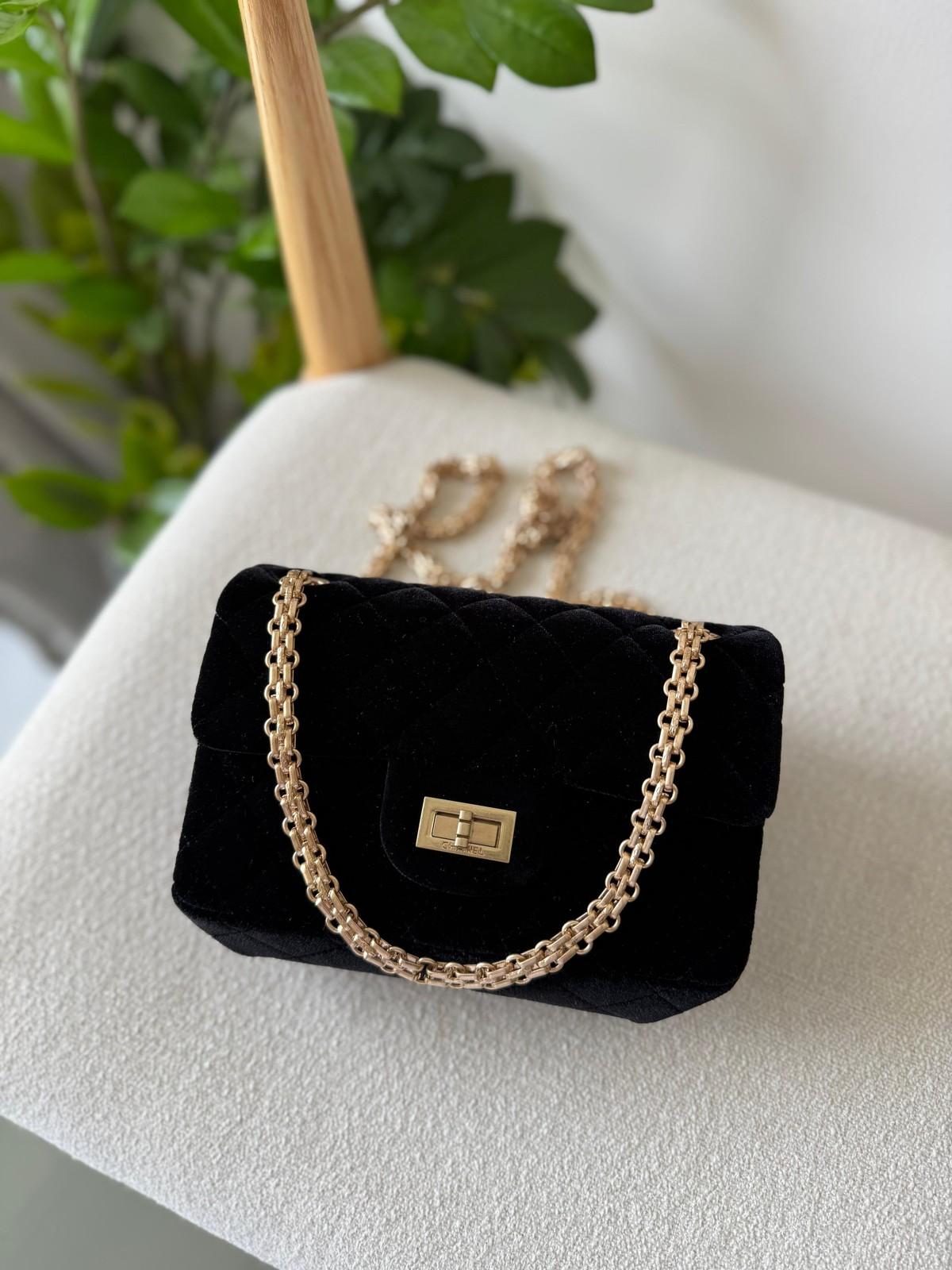 Chanel black quilted velvet flap bag