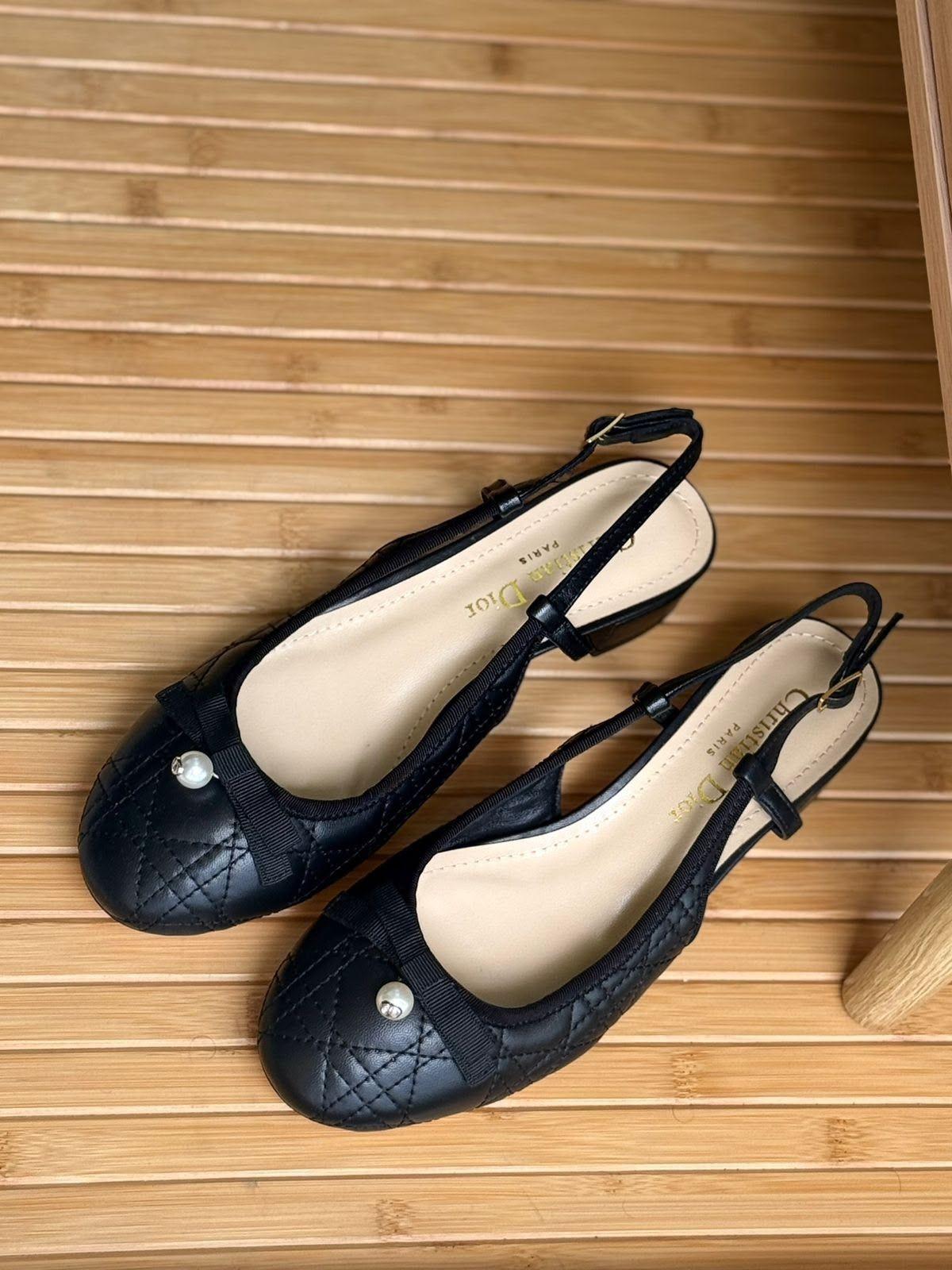 Dior Baby-D Slingback Ballerina in Cannage Lambskin with Pearl and Grosgrain Bow · 3