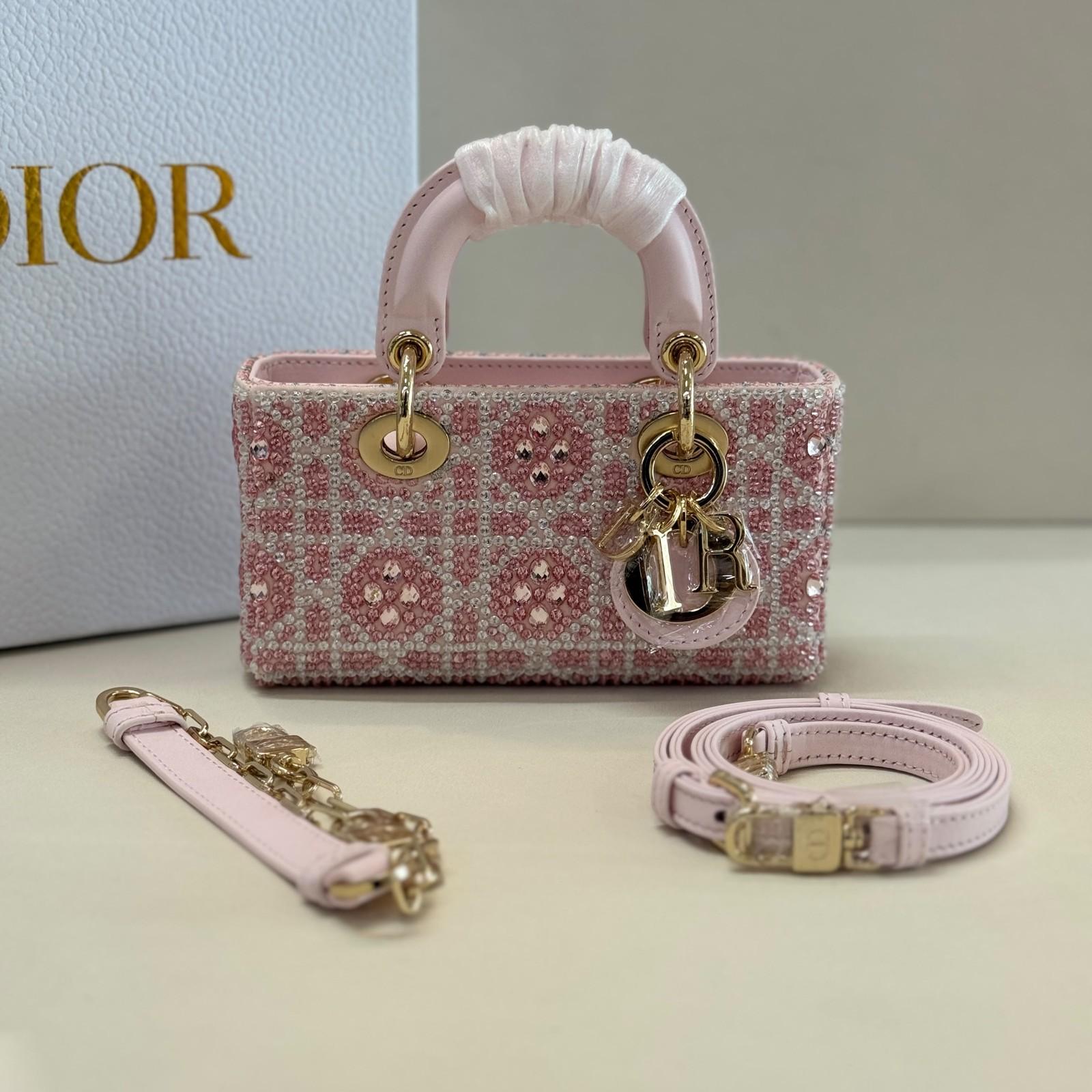 Dior Lady Dior bag embroidered with pearls and crystals in pink · 2