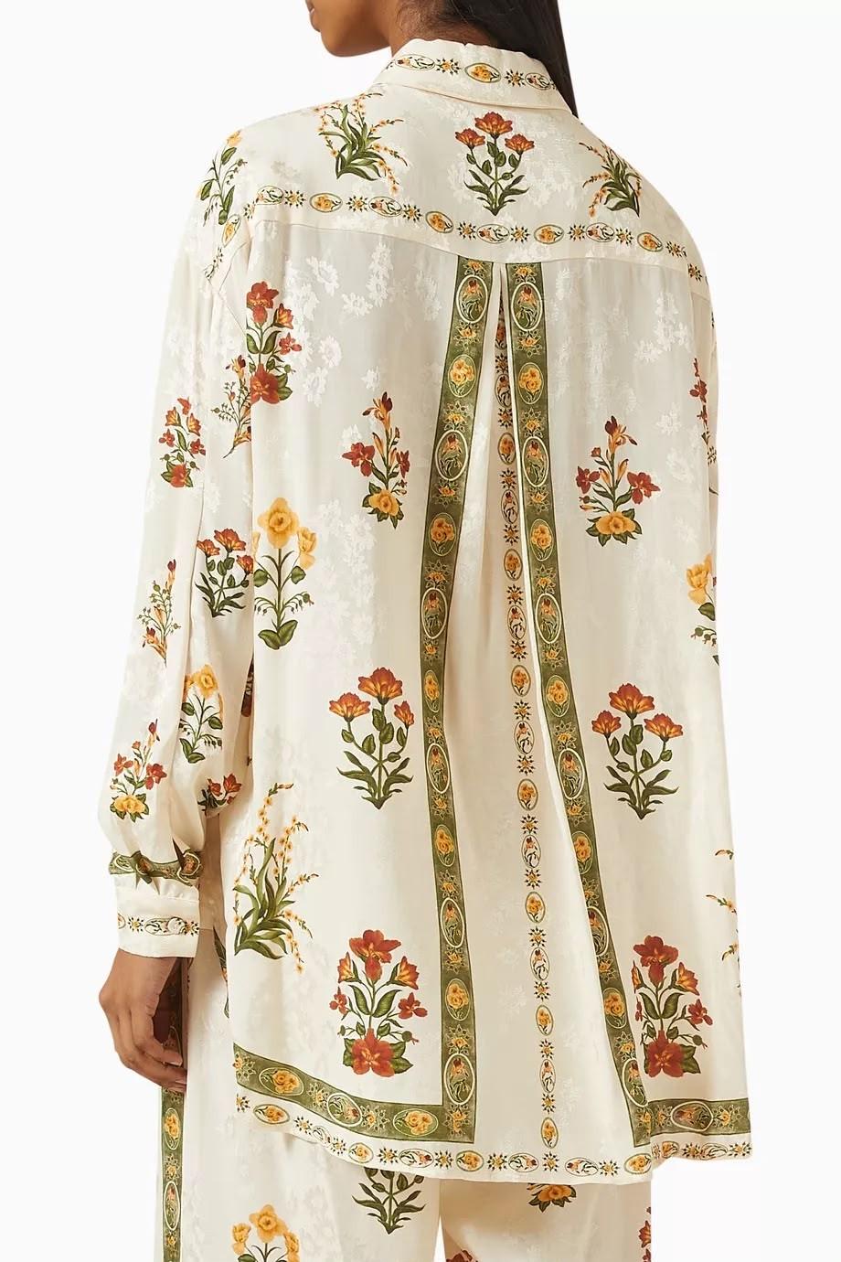 ALEMAIS Floral Placement Print Wide-Leg Pantsuit in Cream · 2