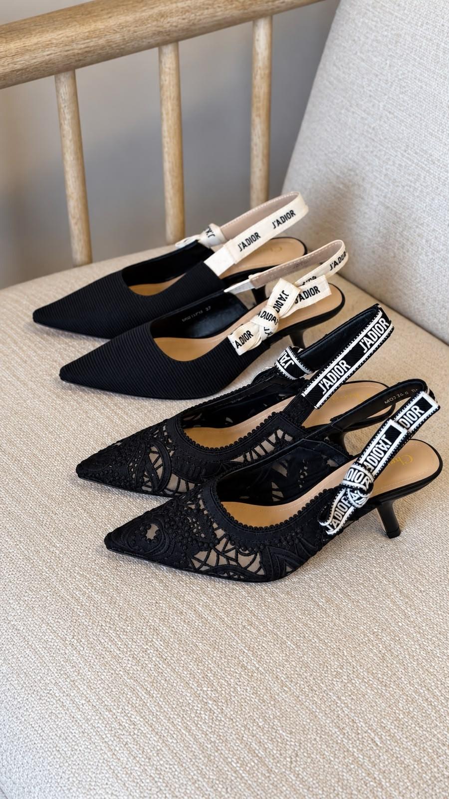Dior J'Adior Slingback Pump in Black Macramé Lace and Technical Fabric