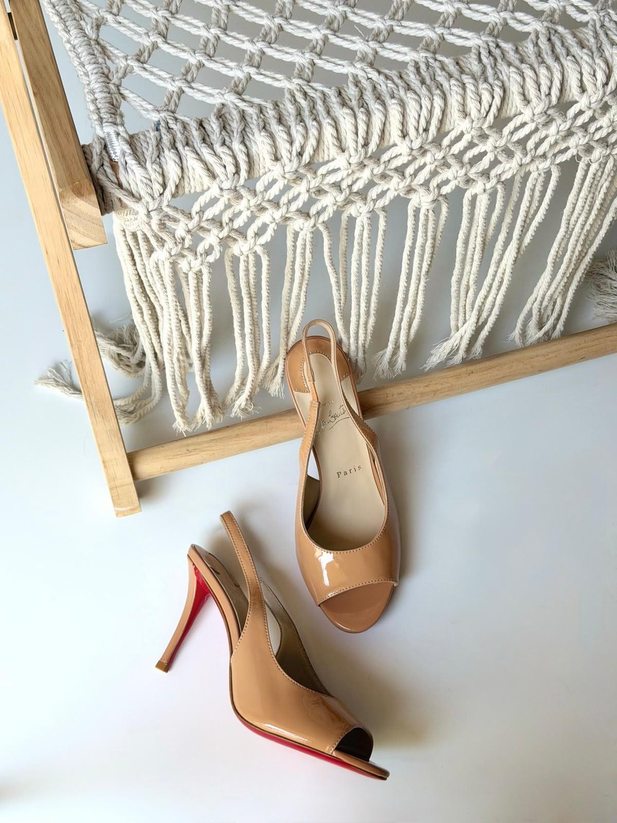 Christian Louboutin Patent Peep-Toe Slingback Heels · 2