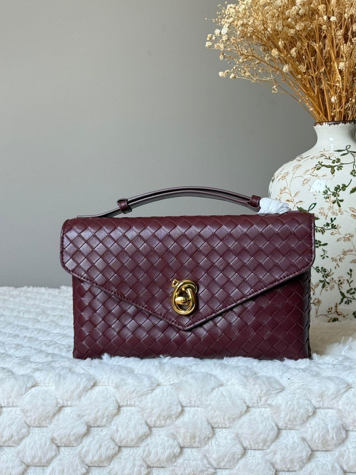 Woven Leather Flap Top-Handle Bag with Ring Clasp · 2