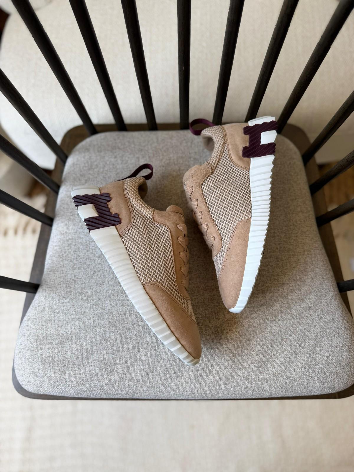 Hermès Bouncing Sneaker in Mesh and Suede with Burgundy Trim · 2