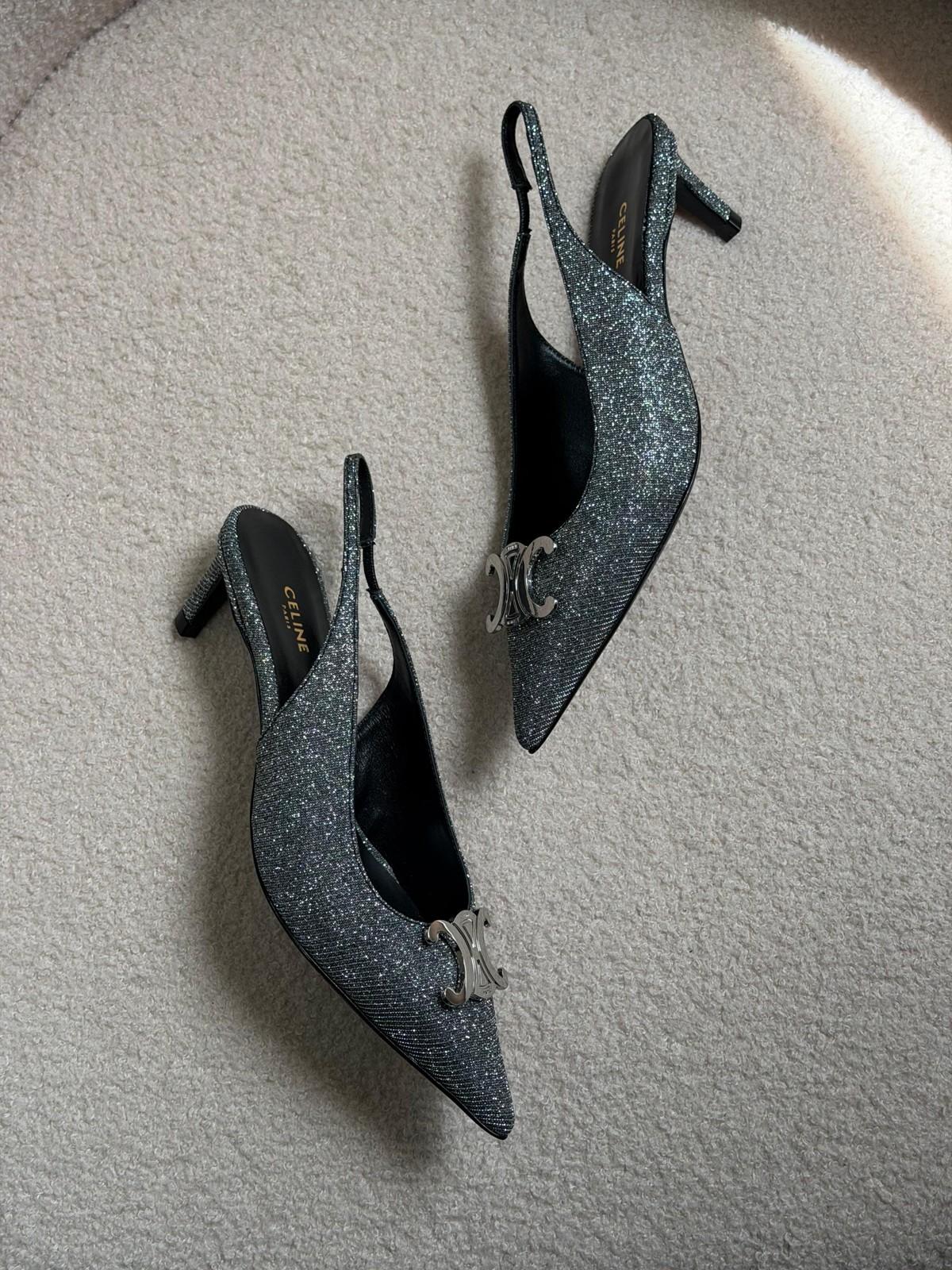 Celine Triomphe Slingback Pumps in Silver Glitter Fabric · 2