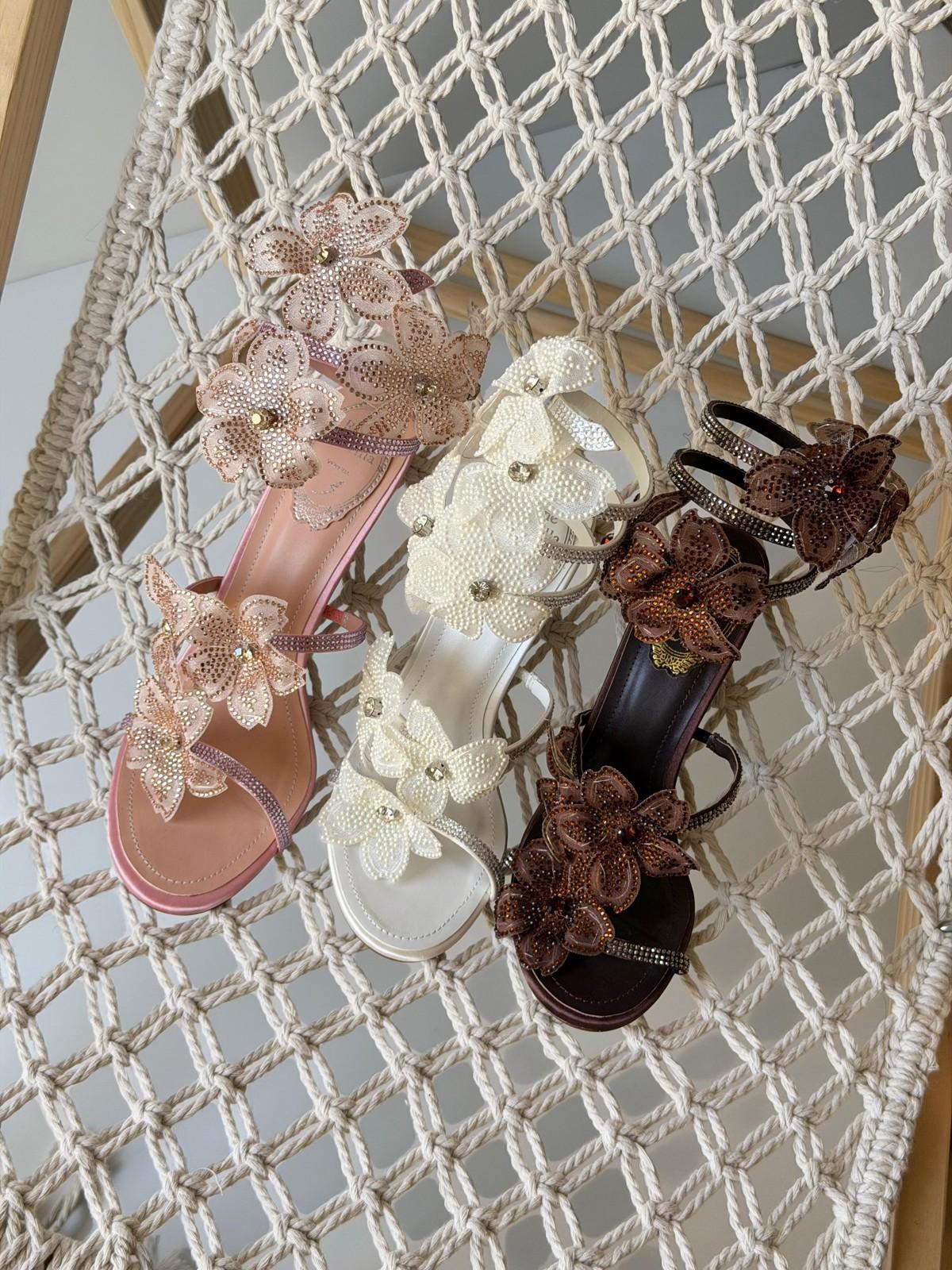 Floral Embellished Crystal Strap Heeled Sandals