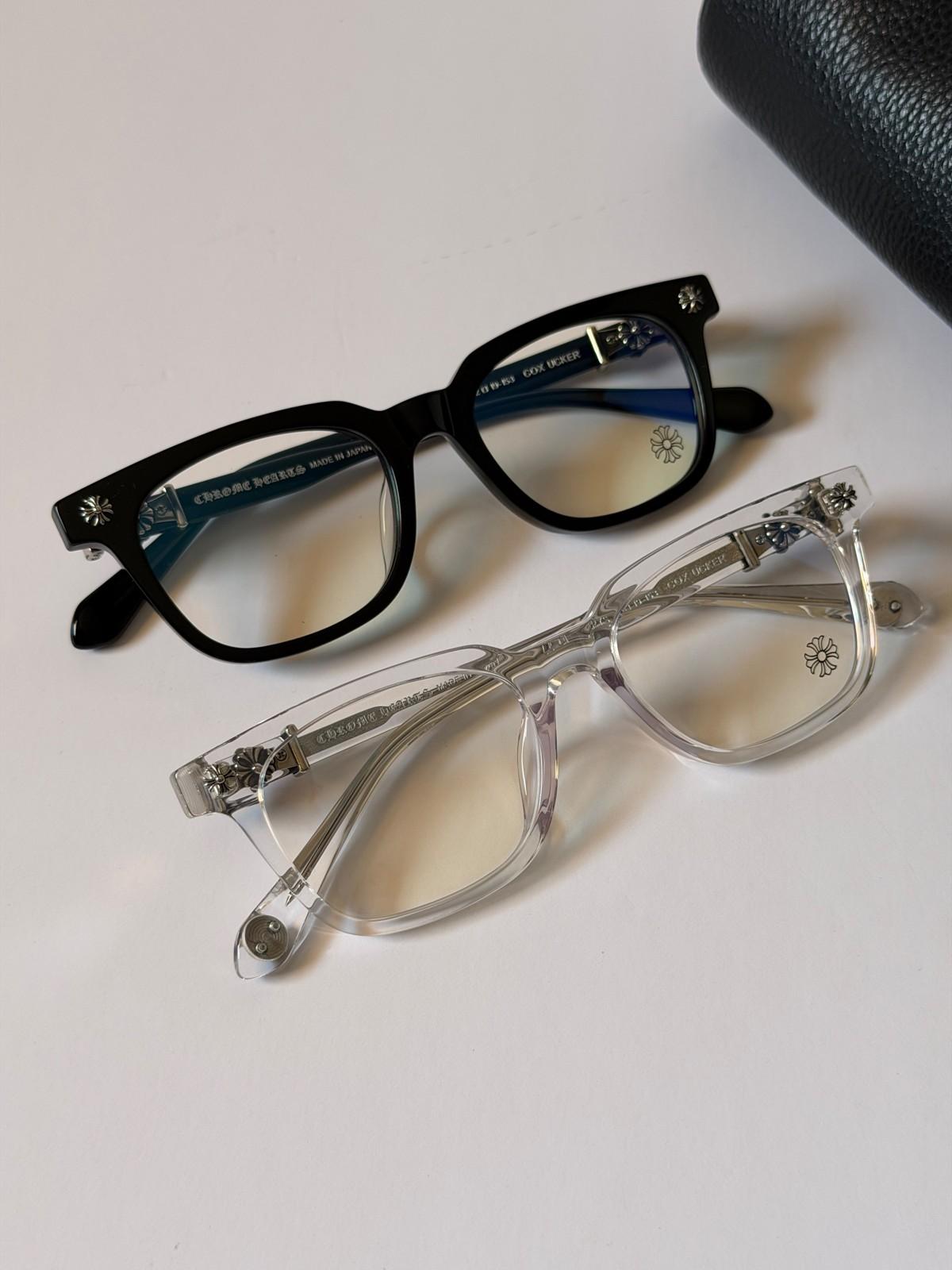Chrome Hearts acetate eyeglasses with cross and dagger temple hardware · 2