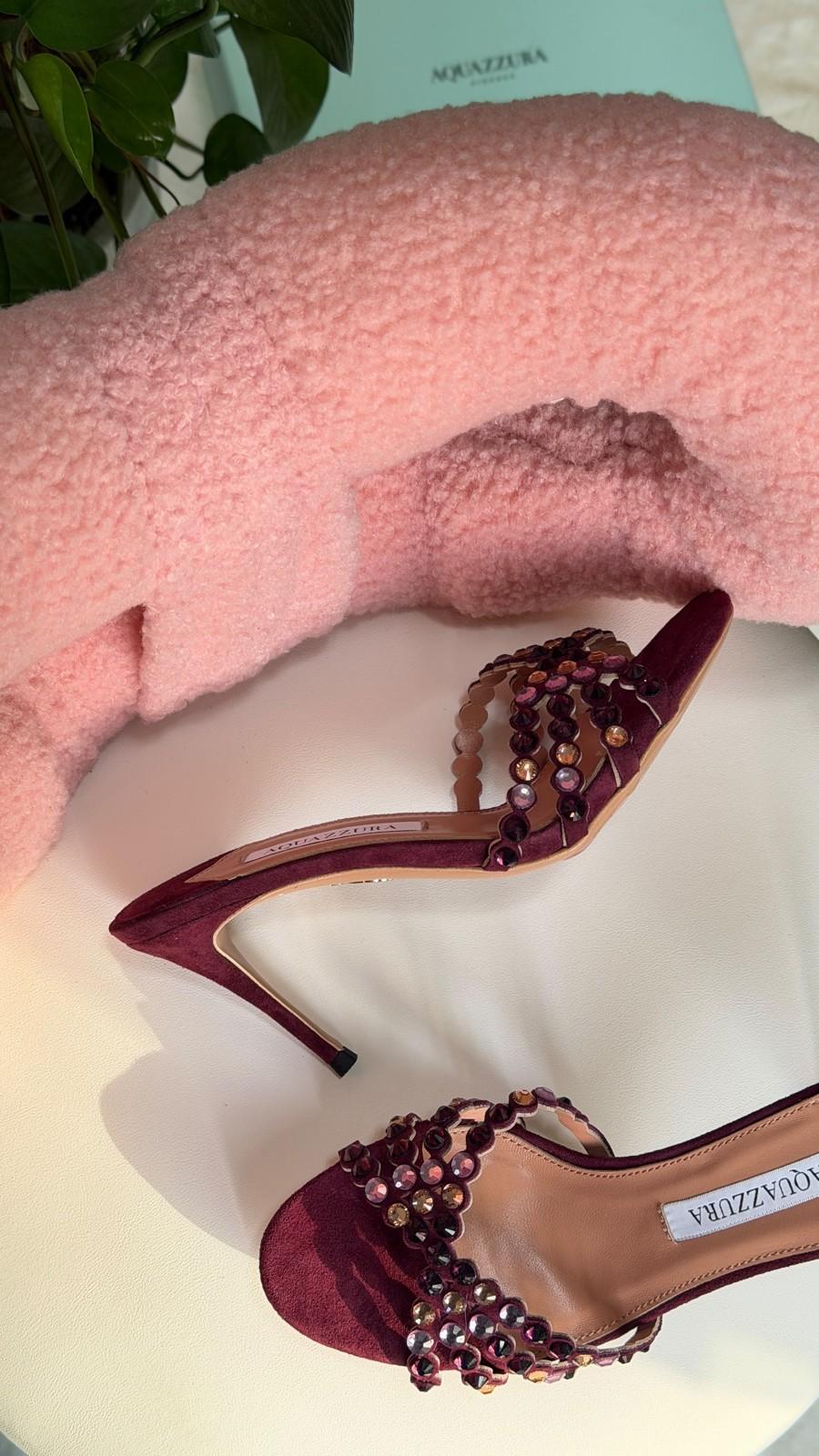 Aquazzura Beaded Crystal Ankle-Strap Sandal in Velvet · 3