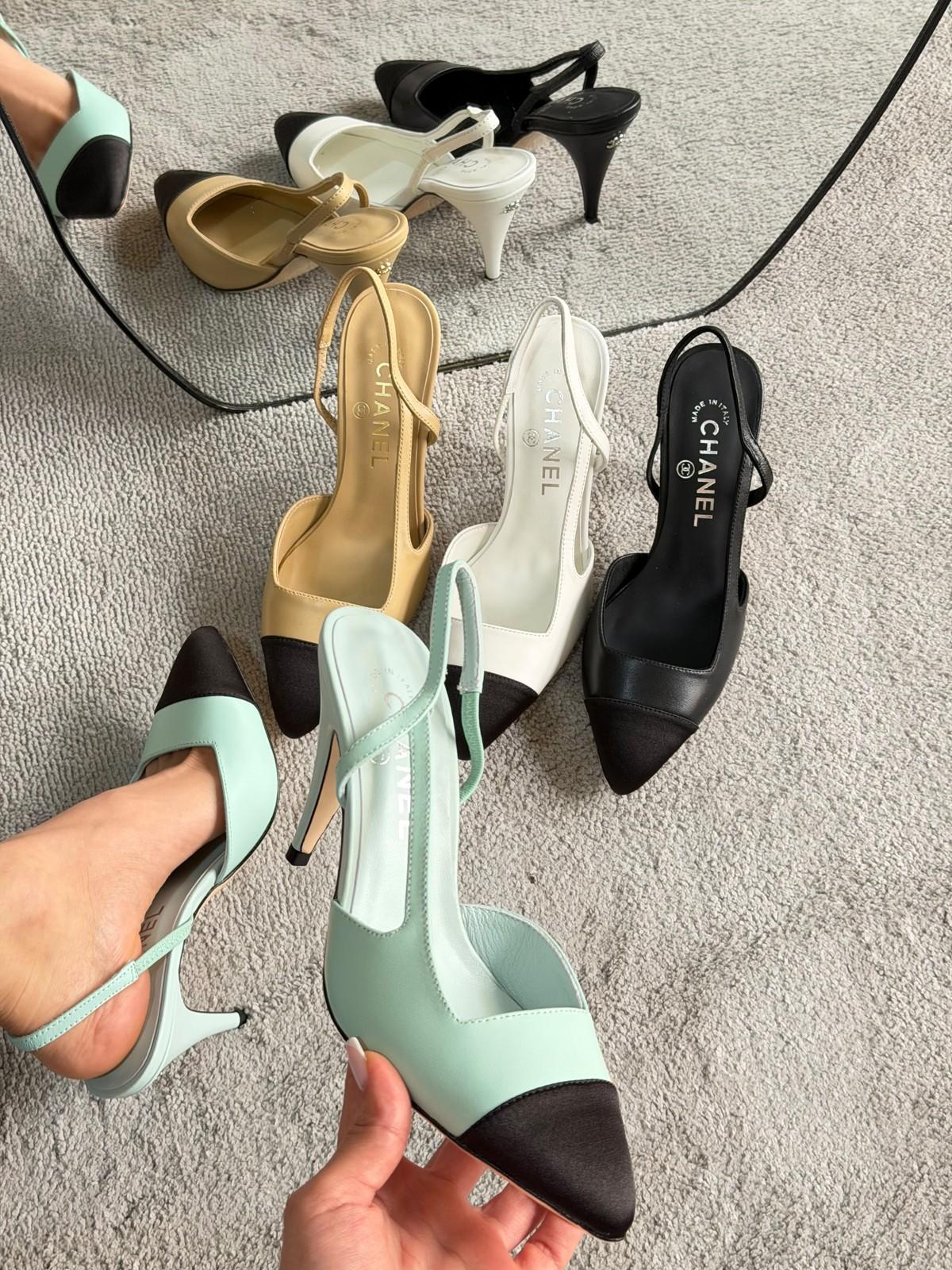 Chanel Slingback Pumps in Croc-Embossed Patent with White Cap Toe · 3