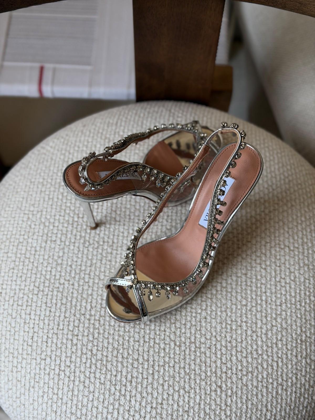 Aquazzura Crystal-Embellished Leather Slingback Sandal · 3