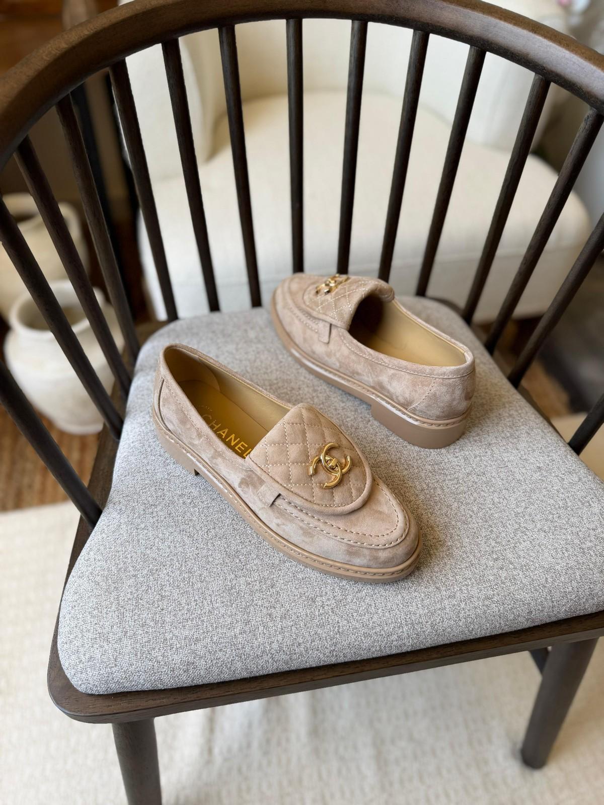 Chanel Quilted Suede Loafers with Gold CC · 3