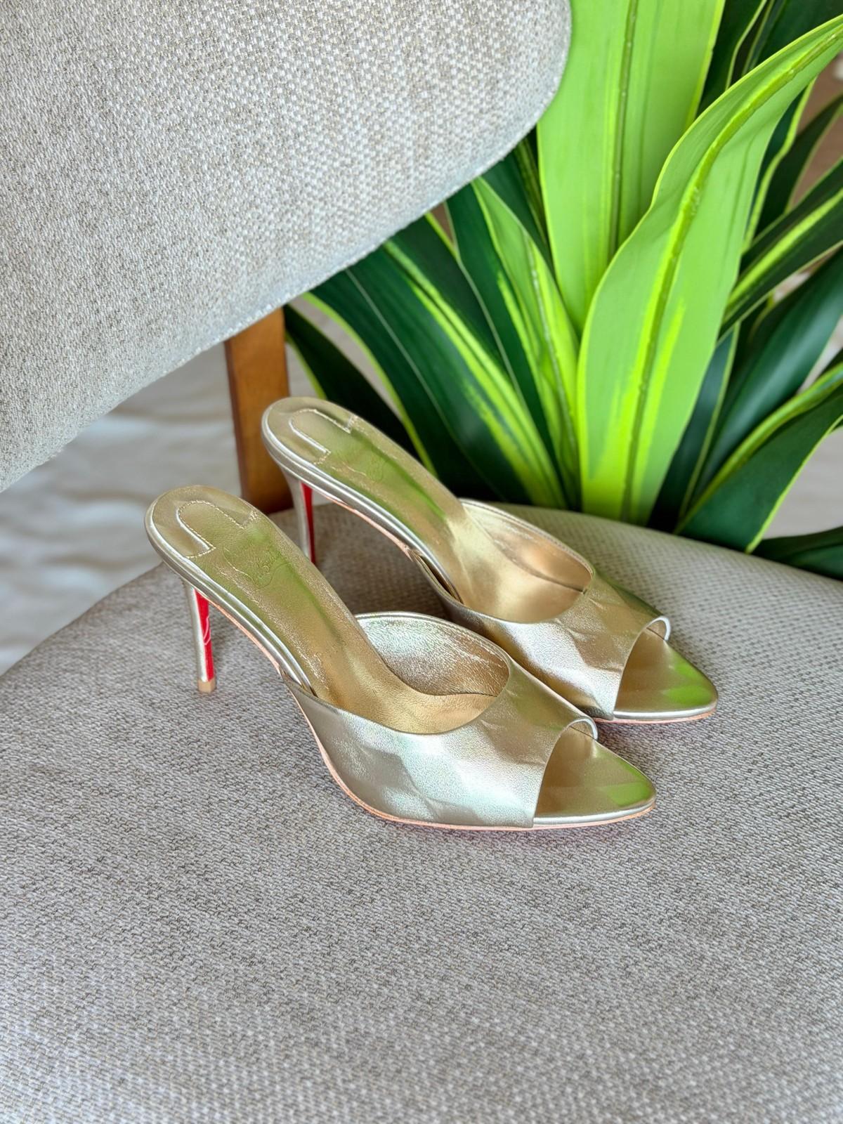 Christian Louboutin Leather Peep-Toe Mule Heels · 2