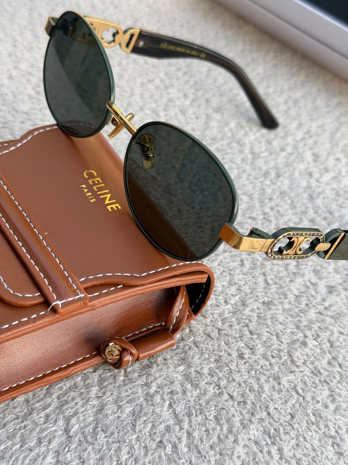 Celine gold metal round sunglasses with green lenses · 2