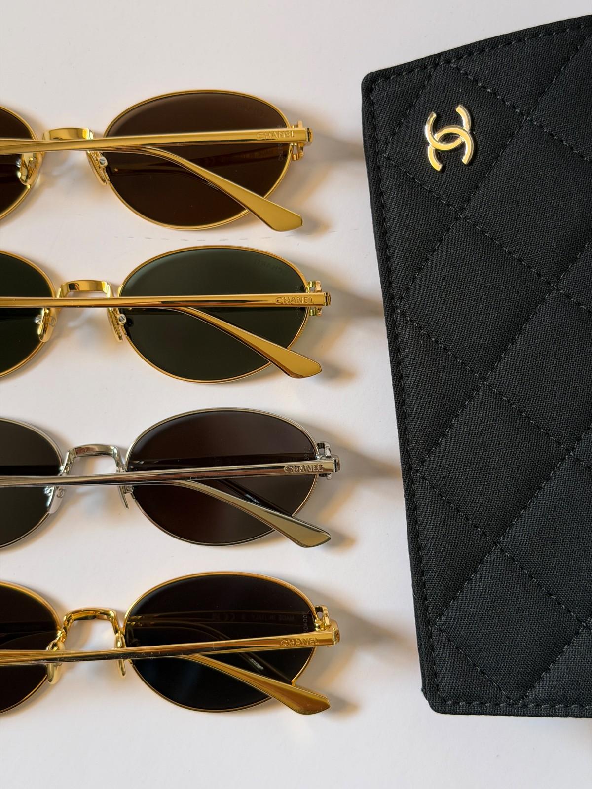 Chanel oval metal sunglasses with CHANEL temple engraving · 3