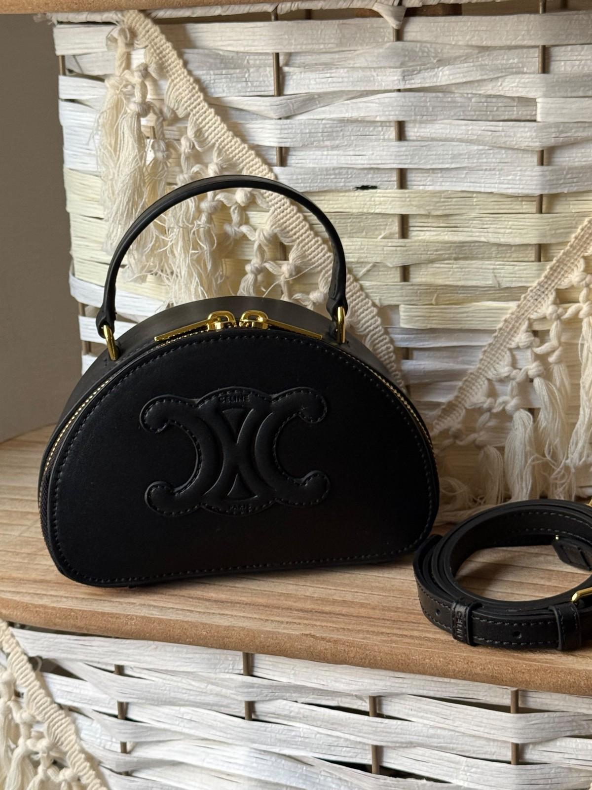Celine Half Moon Bag in Leather and Triomphe Canvas · 2