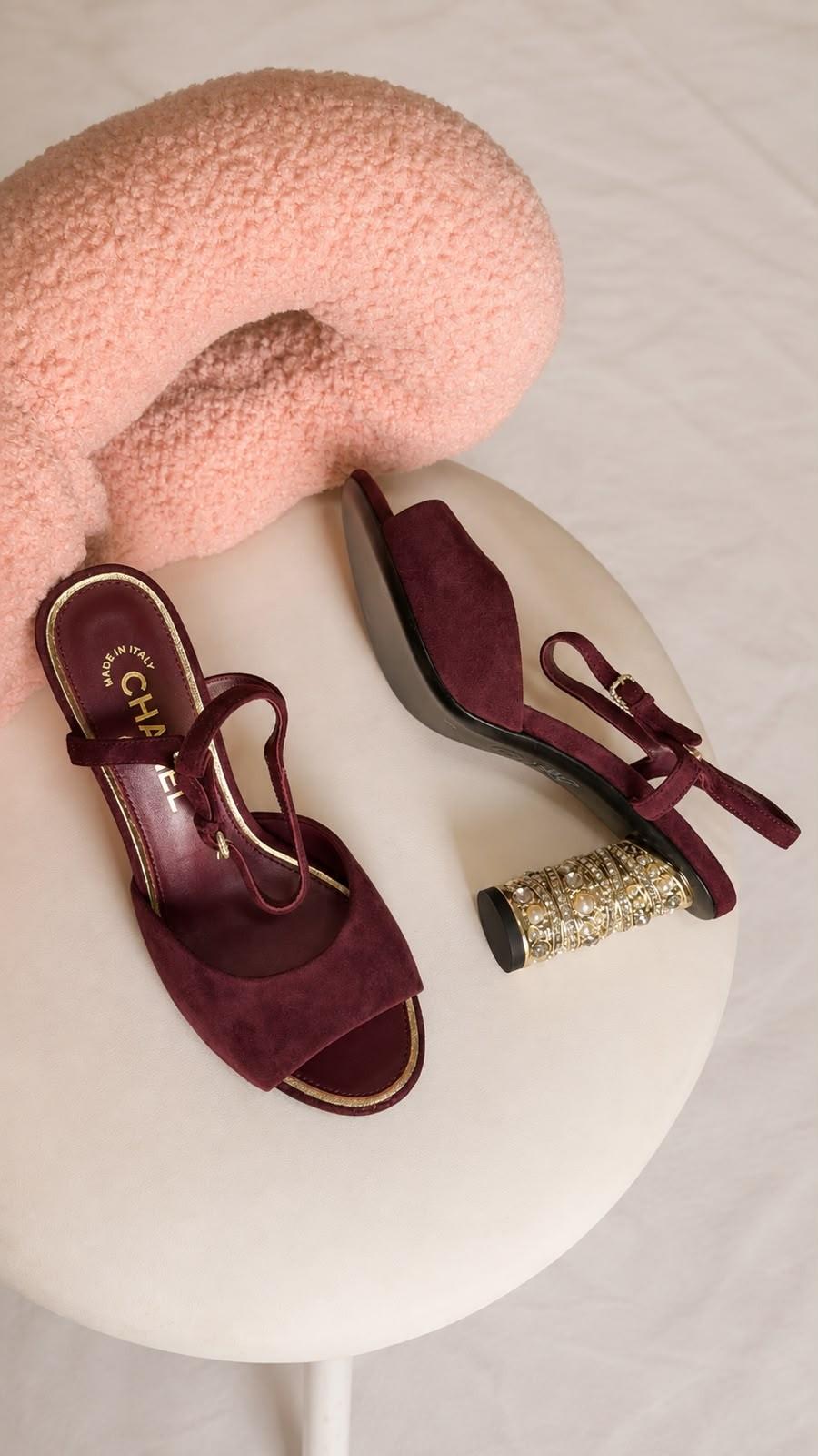 Chanel pearl-heel slingback sandals in suede · 3