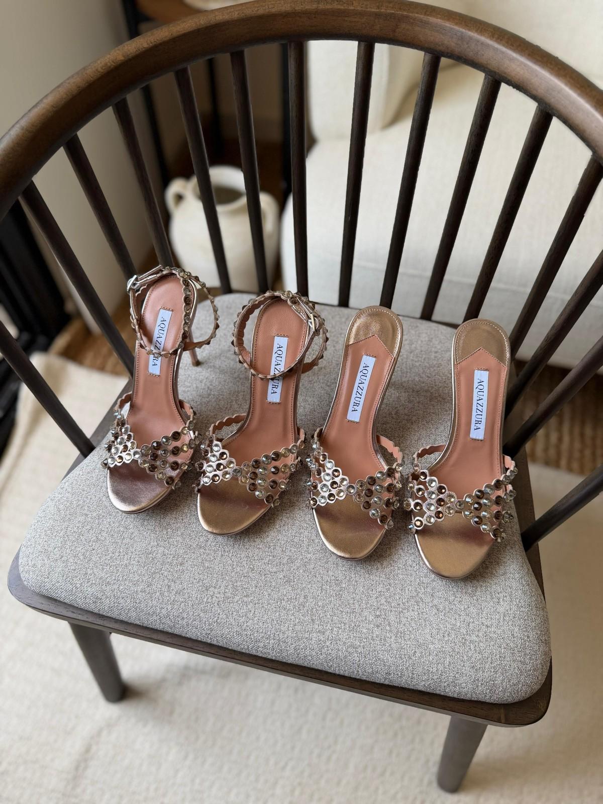 Aquazzura Crystal Embellished Metallic Sandal in Rose Gold · 2