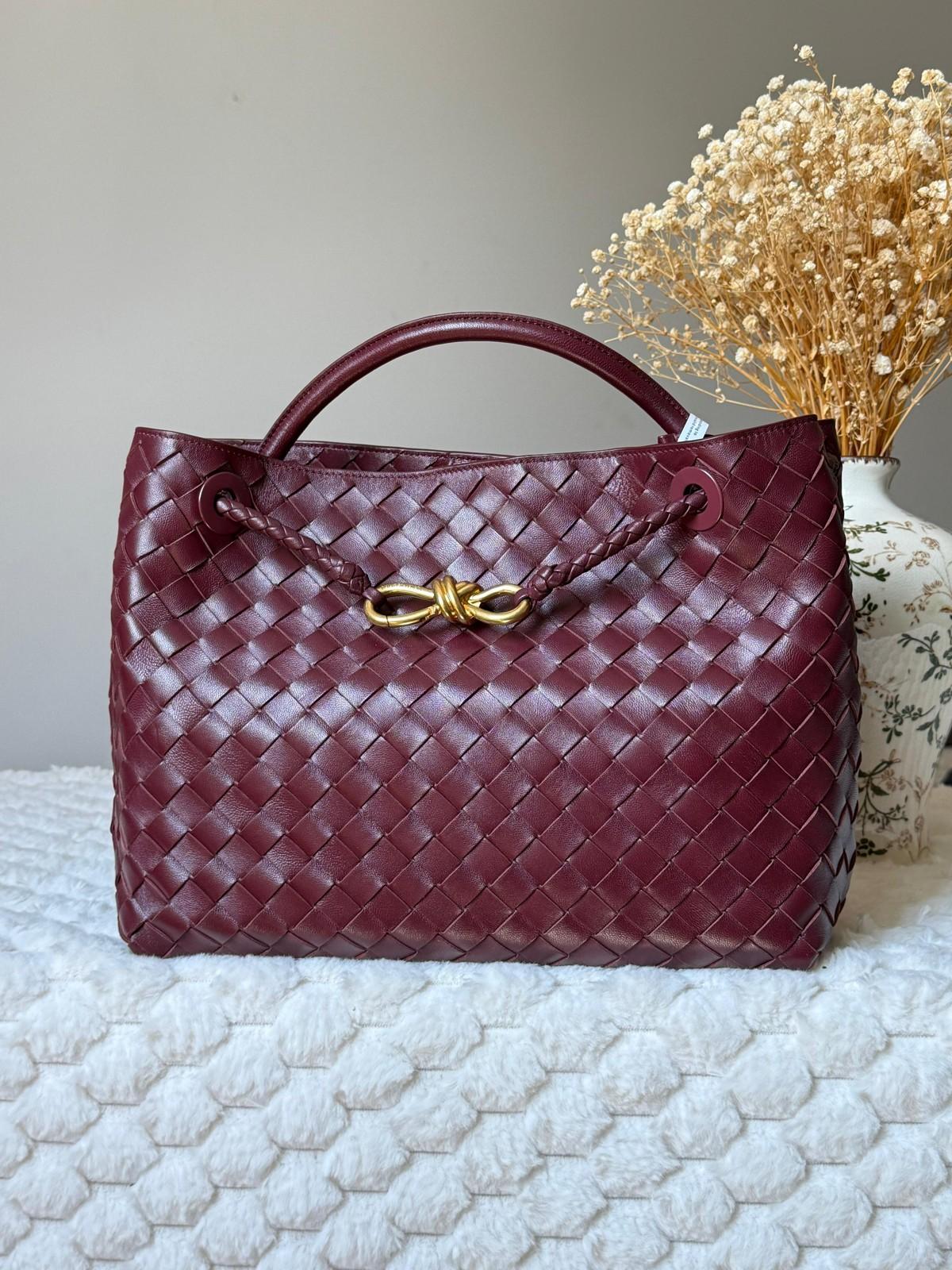 Woven Leather Top-Handle Tote with Gold Bow Clasp · 3