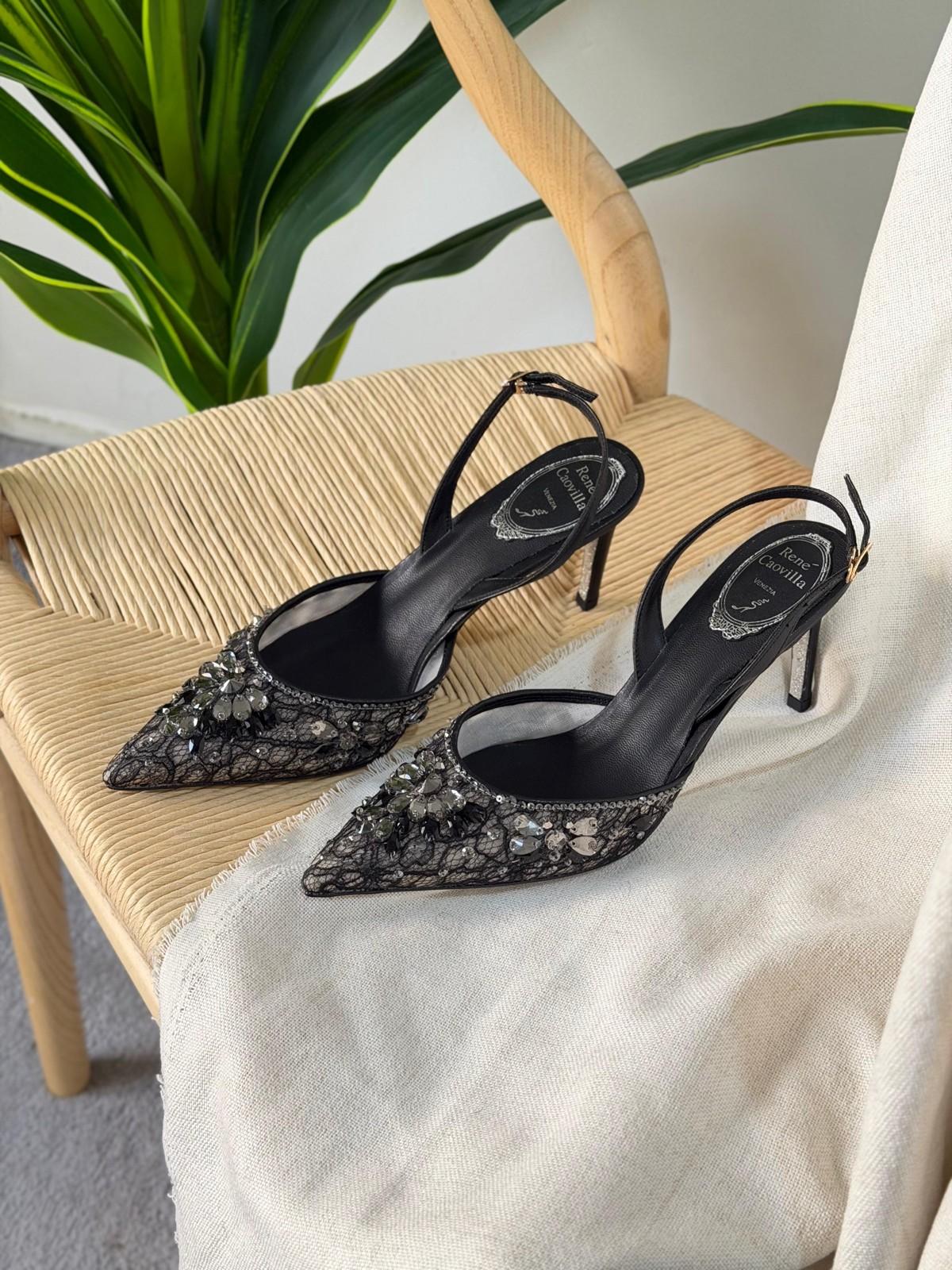 René Caovilla Lace Crystal-Embellished Slingback Pumps · 3