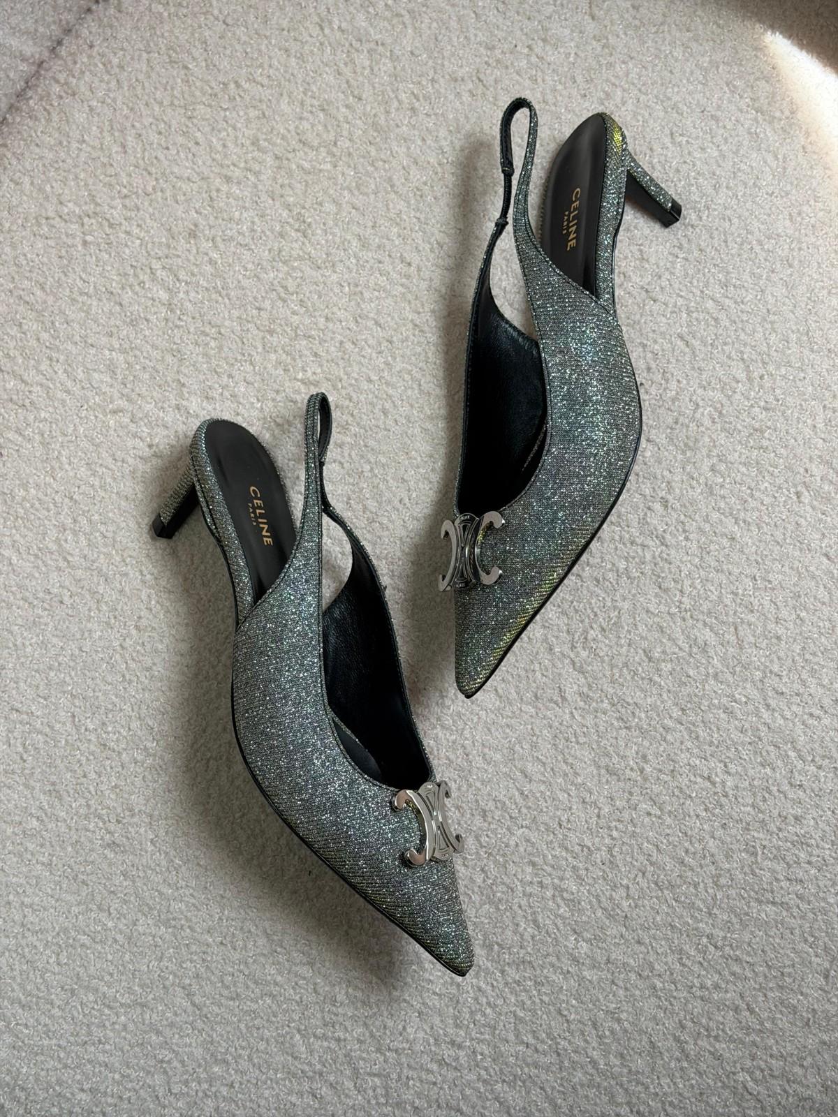 Celine Slingback Pump in Silver Glitter with Triomphe Hardware · 3