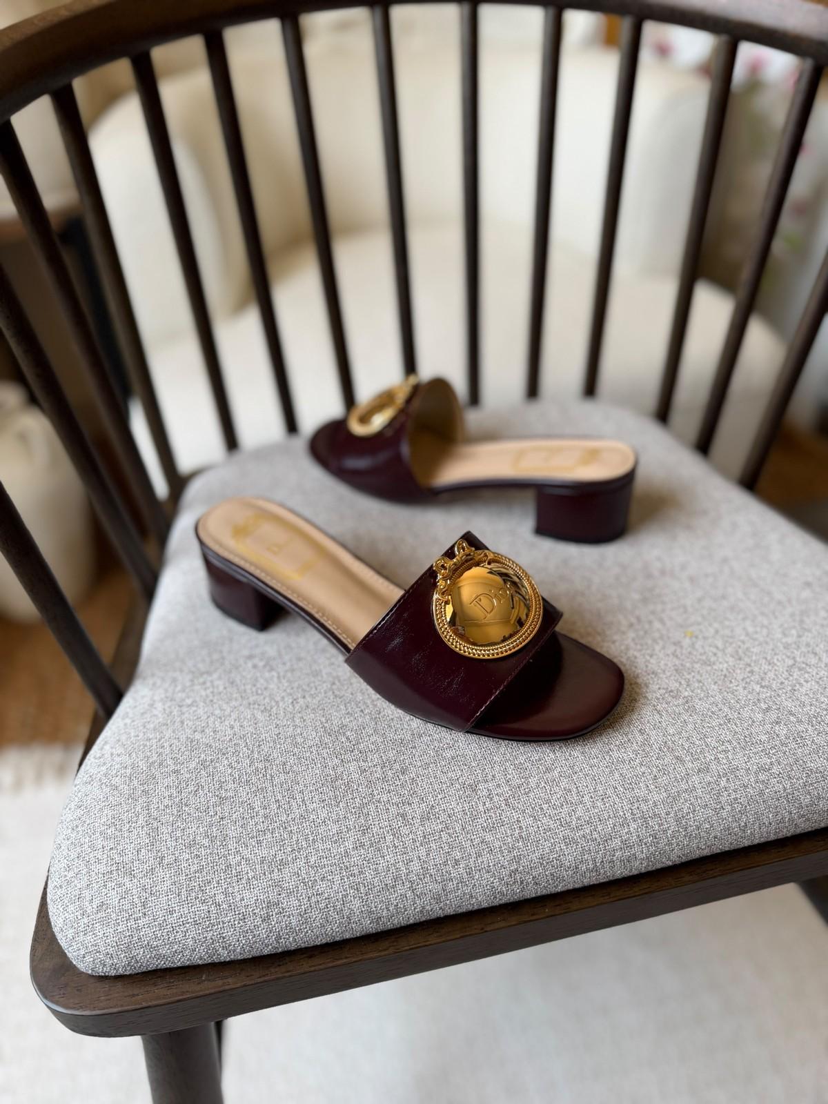 Dior Burgundy Patent Mules with Gold Buckle Emblem · 3
