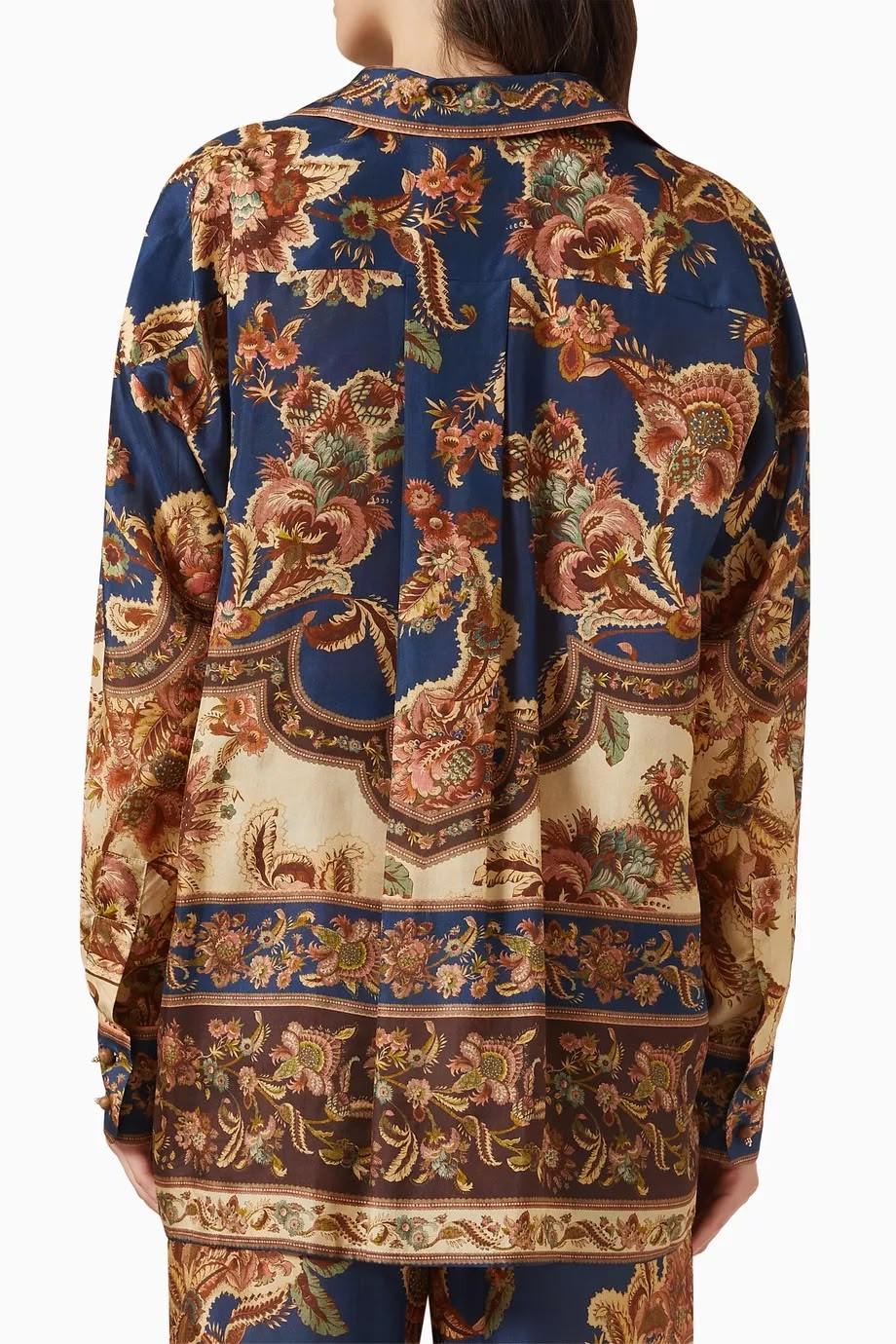 Zimmermann Paisley Border Print Silk Shirt and Wide-Leg Pant Set · 2