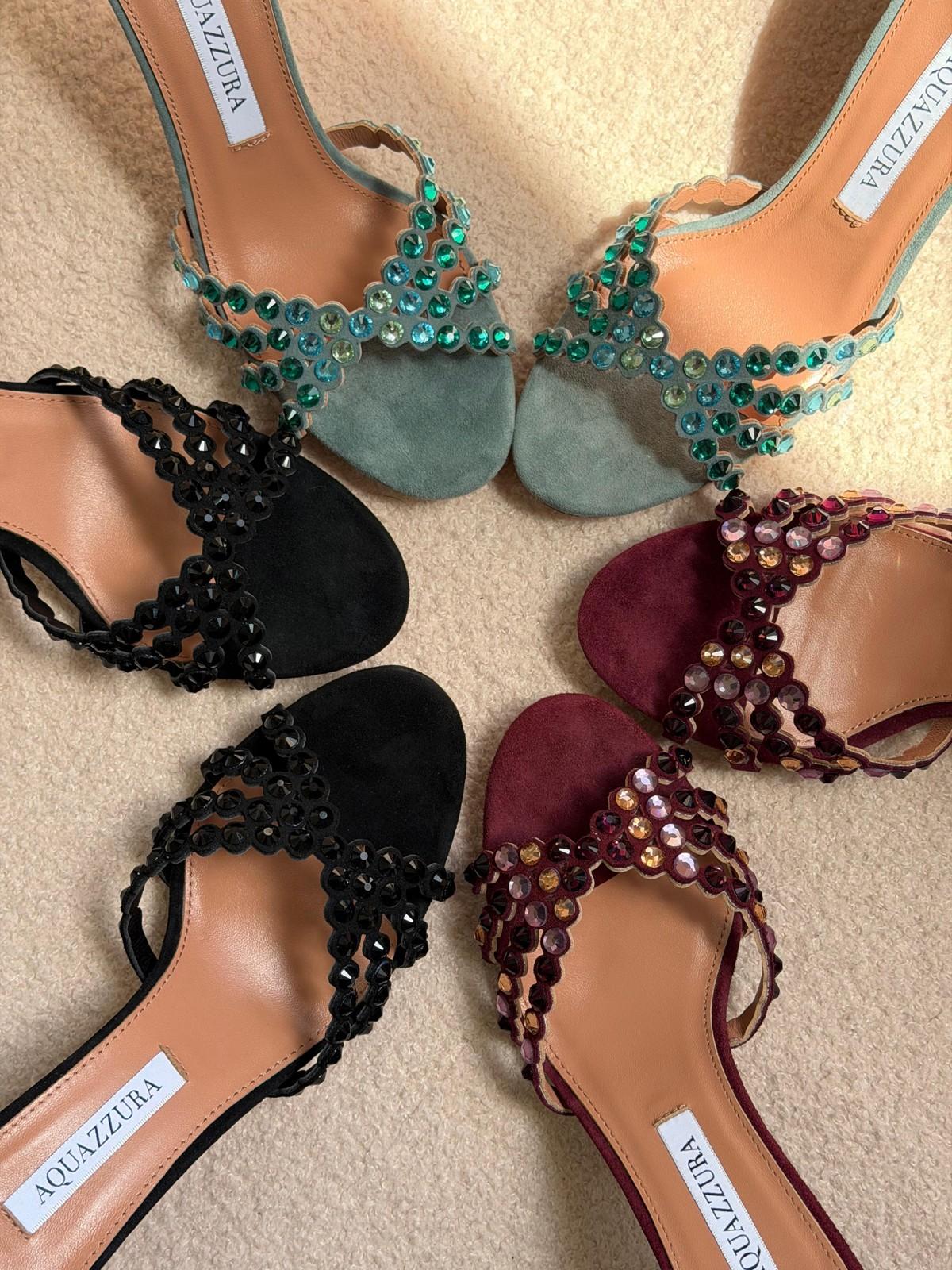 Aquazzura Beaded Crystal Mule Sandal in Suede · 2