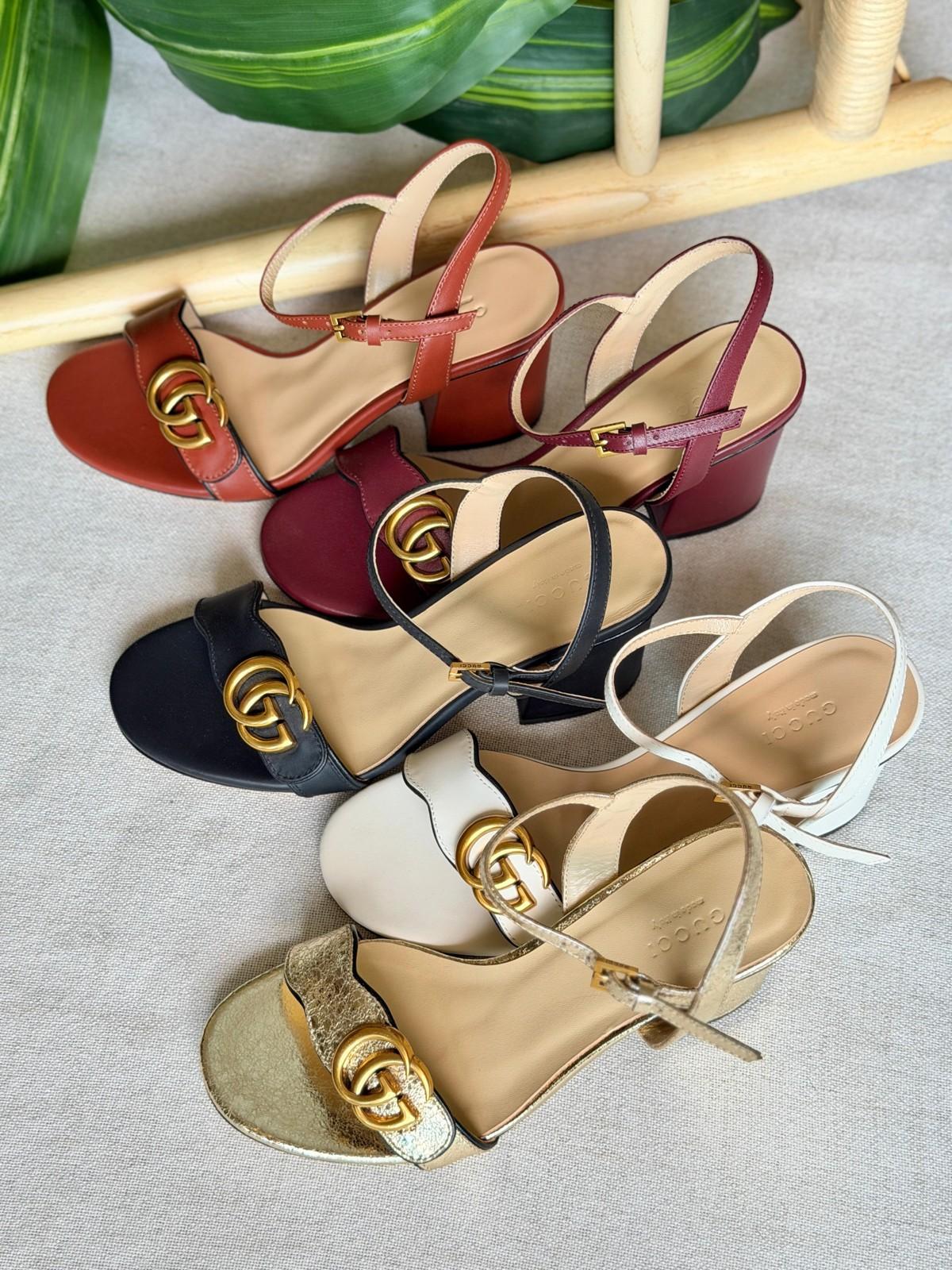 Gucci GG Marmont Mid-Heel Slingback Sandal in Leather · 3